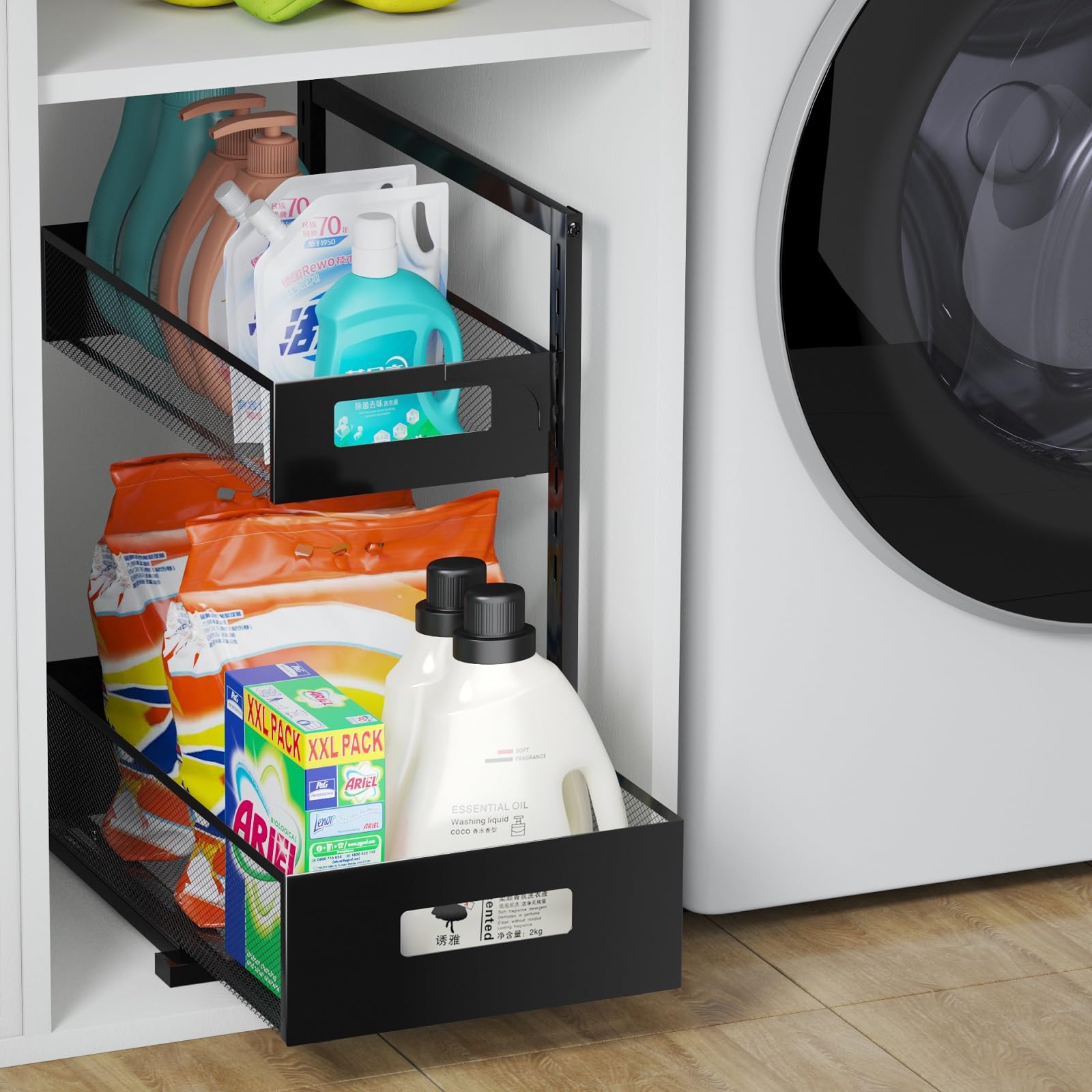 Under Sink Organizer Pull Out Cabinet Organizer Adjustable Height 2 Tier Bathroom Organizer With Sliding Drawers Kitchen Organiz