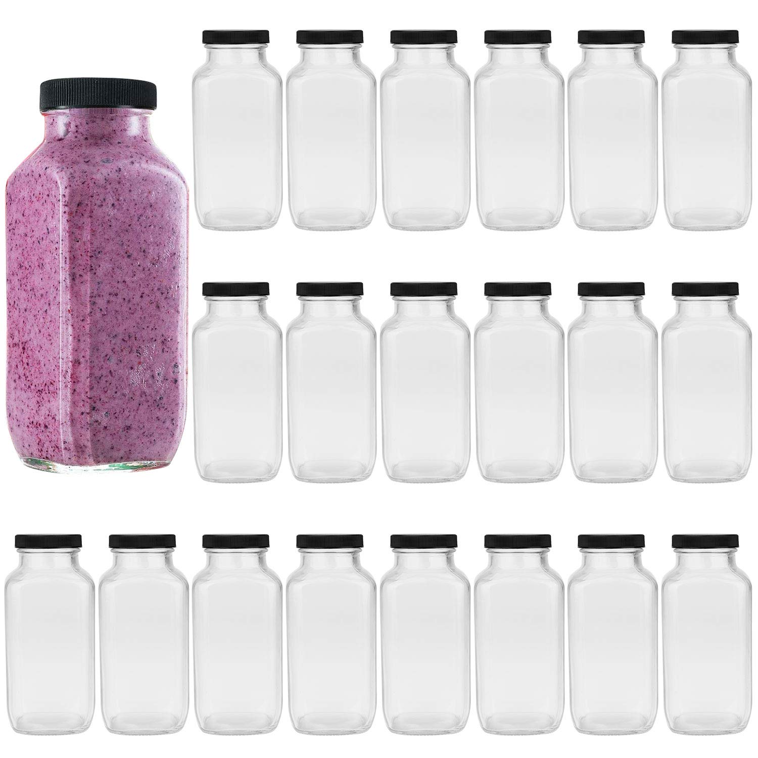 Encheng Beverages Drinking Bottles 12oz,Glass Water Botttle with Lids,Octagonal Vintage 350ml,Juice Bottles for Storage Tea,Komb