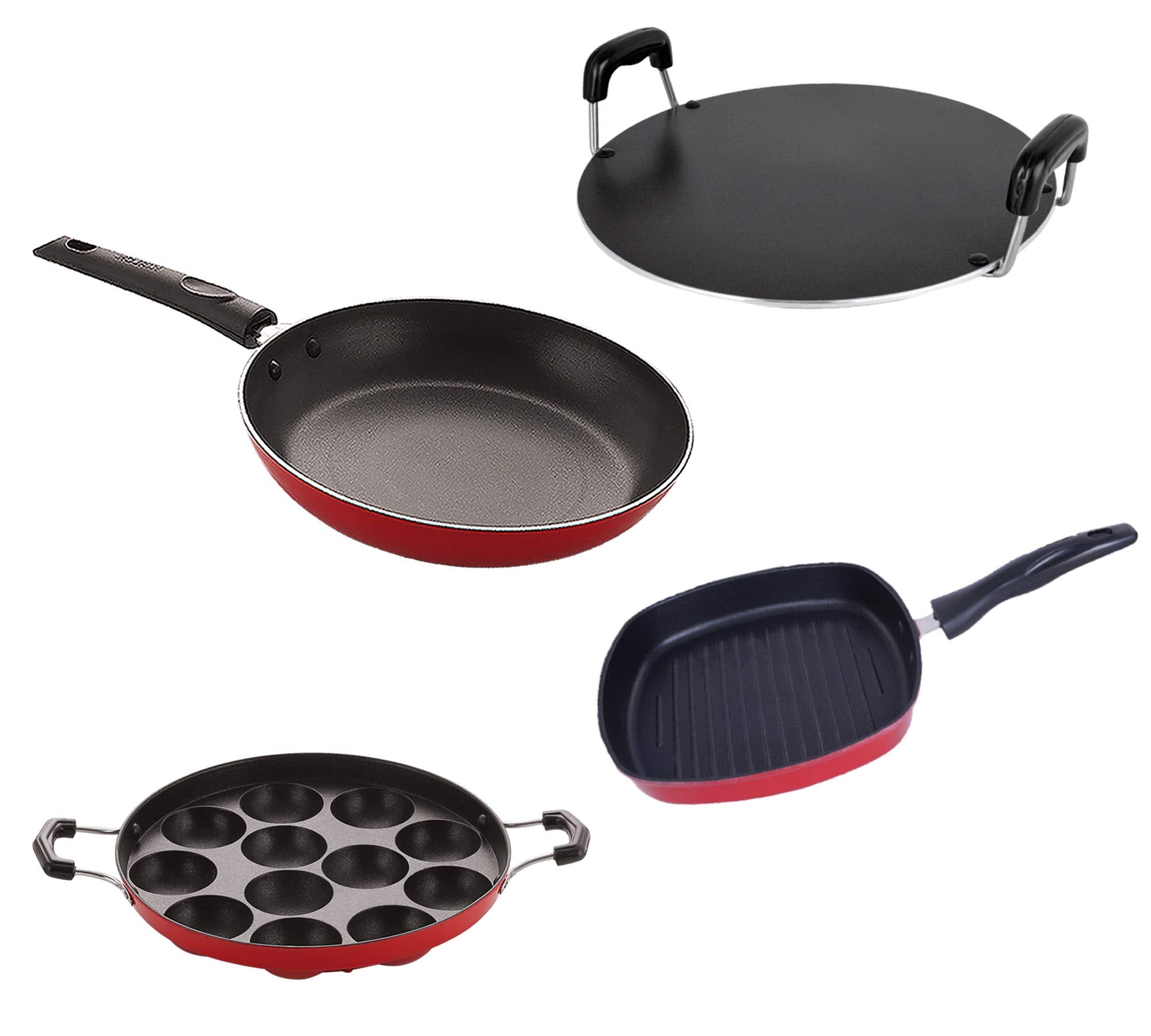 Nirlon NonStick Cookware Kitchen Aluminium Cooking Essential Combo Set Of 4 Pieces (2.6Mm_Ap(12)_Gp(24)_Rt_Tp24)