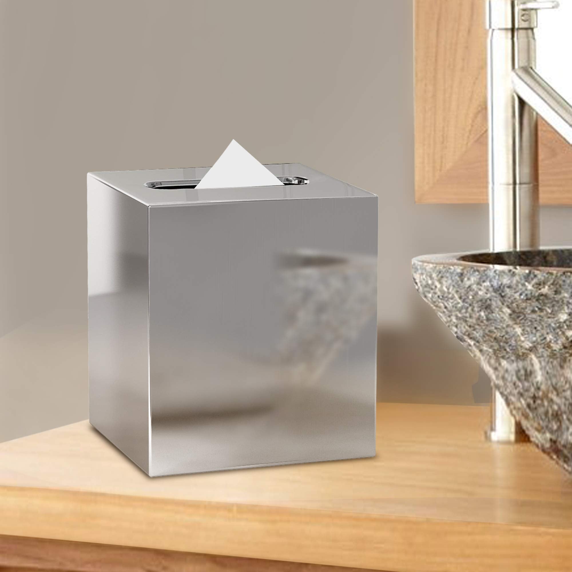 Nu Steel Gloss Square Polished Stainless Steel Luxury Tissue Box Holder