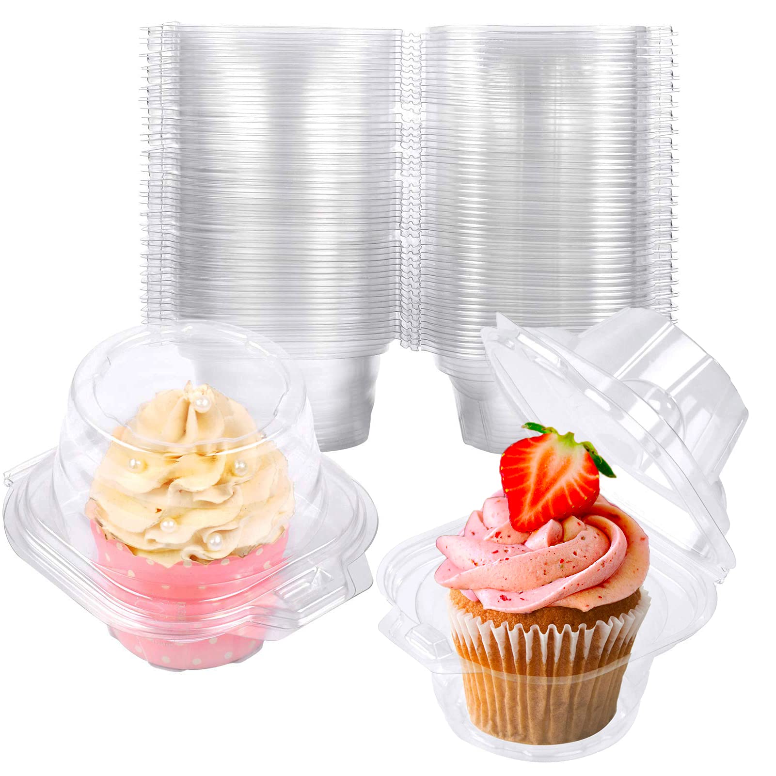 Nplux 50 Pack Individual Cupcake Containers Plastic Cupcake Boxes Cupcake Holders Stackable Deep Dome Cupcake Carrier