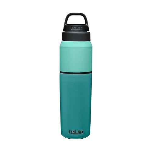 Camelbak Products MultiBev Water Bottle & Travel Cup - Vacuum Insulated Stainless Steel - Coastal/Lagoon - 22oz bottle & 16oz cup