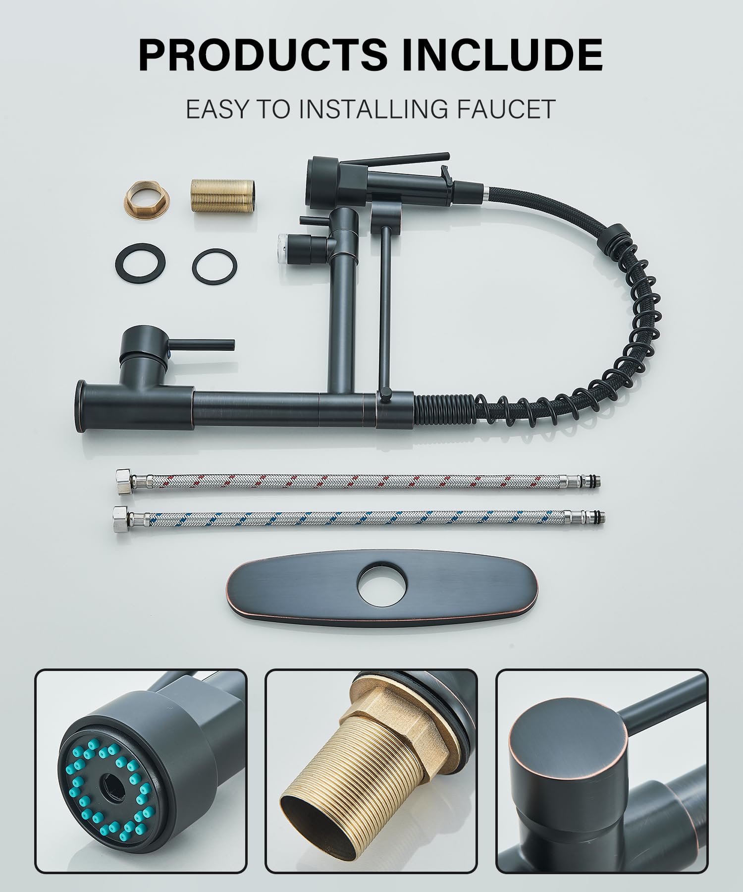 NeierThodore Commercial Pull Down Kitchen Faucet Sprayer with LED Single Handle Spring Kitchen Sink Faucet with Lock Sprayer High Arc Oil Rubbed Bronze Kitchen Faucets
