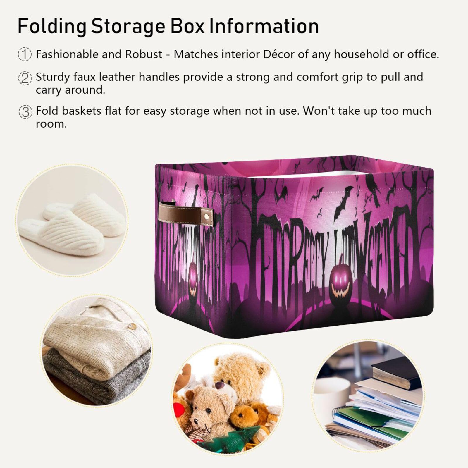 Xigua Happy Halloween Pumpkins Foldable Storage Basket, Collapsible Fabric Storage Bins Boxes Cubes With Handle, Perfect Storage