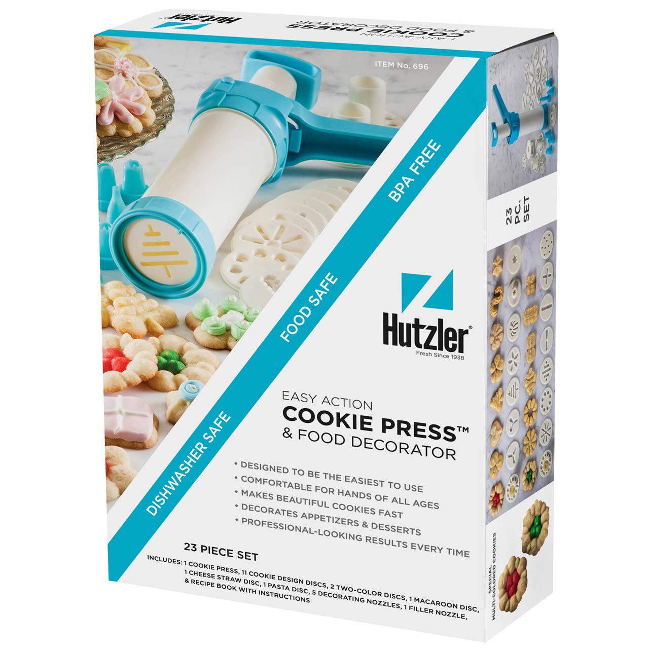 Hutzler Easy Action Cookie Press And Food Decorator, One Size, White/Turquoise