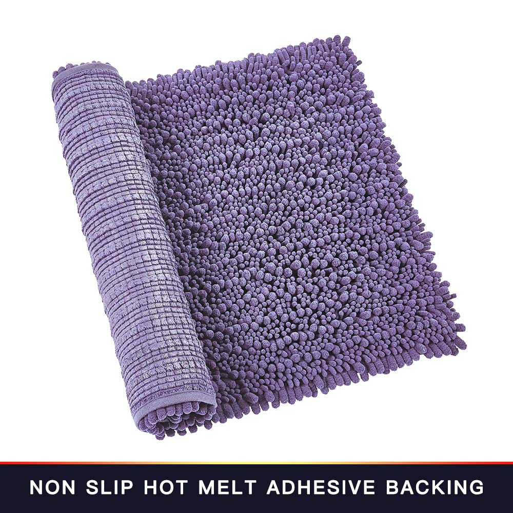 Walensee Bathroom Rug Non Slip Bath Mat (24X17 Inch Lavender) Water Absorbent Super Soft Shaggy Chenille Machine Washable Dry Ex