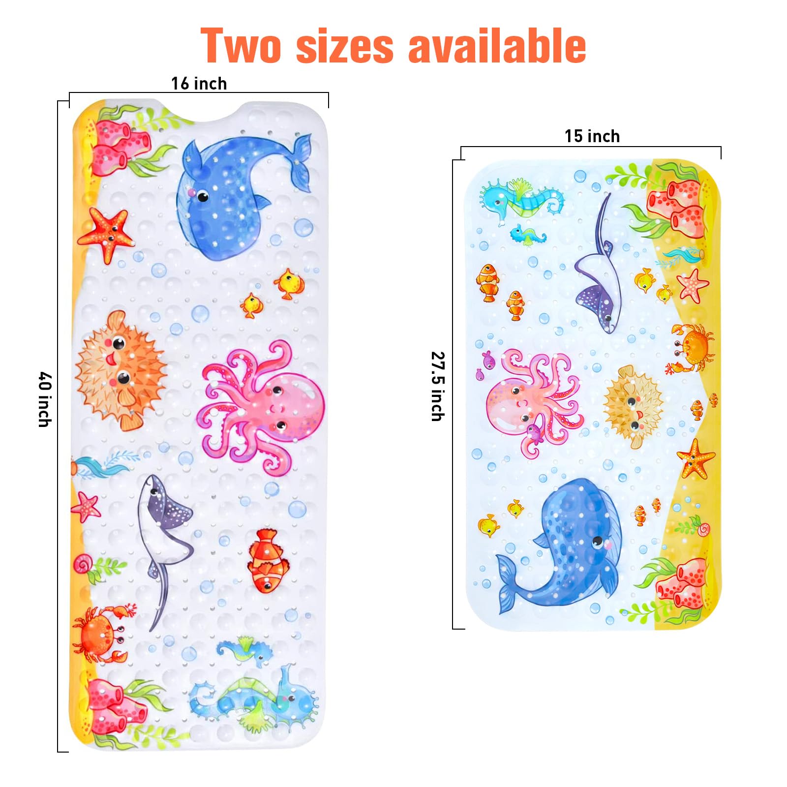 Secopad Kids Bath Mat For Tub Non Slip, 27.5In X 15In Large Cartoon Anti Slip Toddler Baby Bathtub Mat, Pink Octopus