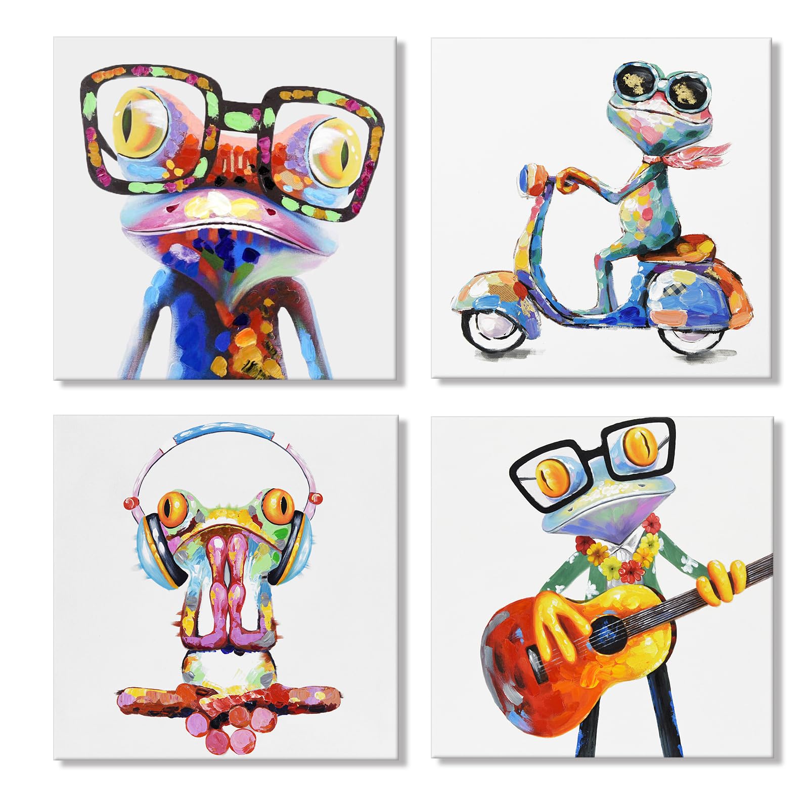 Happy Frog With Glasses Canvas Wall Art Frog Wall Decor Colorful Funny Animal Wall Art Frog Painting Poster For Kids Room Bedroo