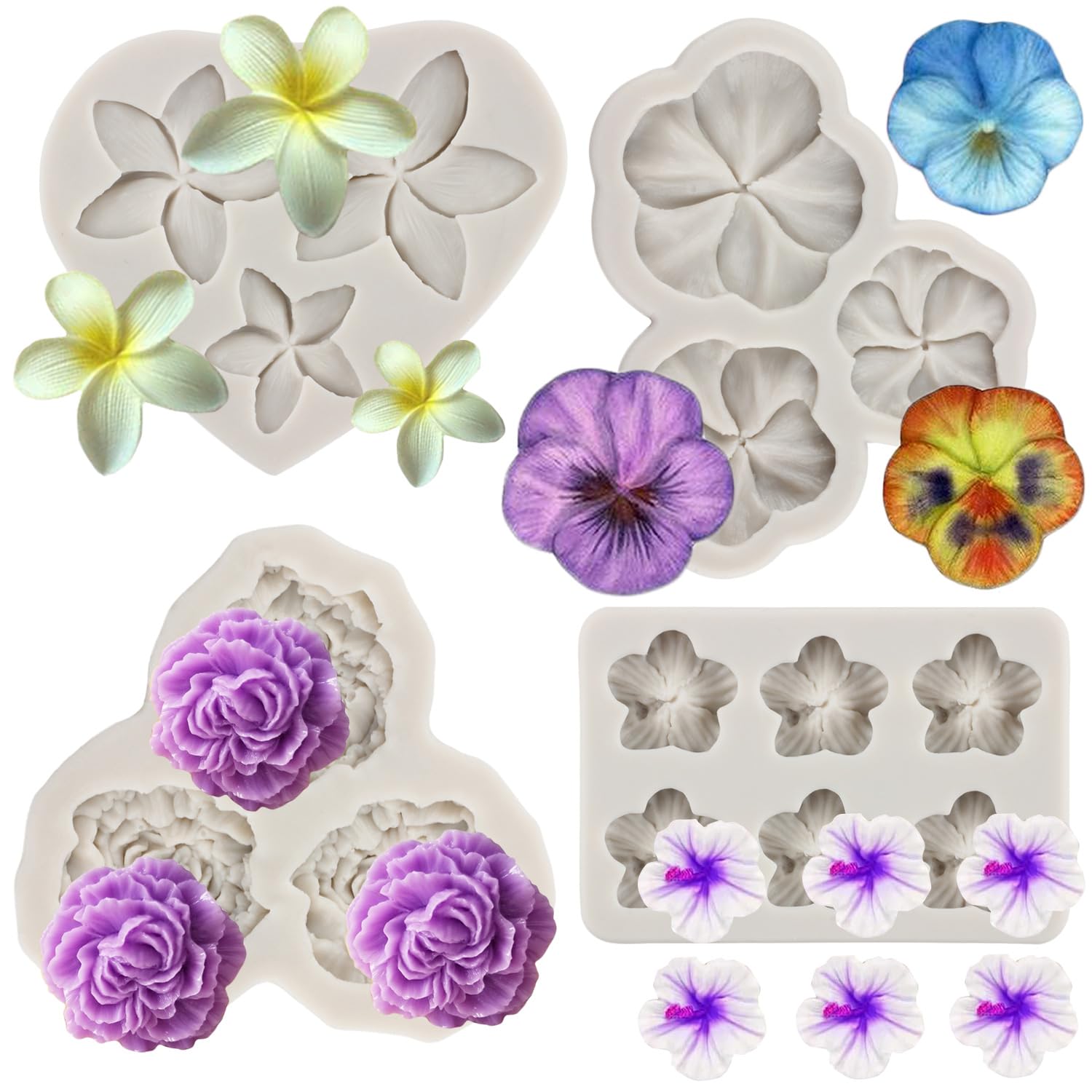Sijiangmold Frangipani Plumeria Flower Silicone Mold Peony Flower Fondant Molds Pansy Flower Mold For Cupcake Topper Cake Decora