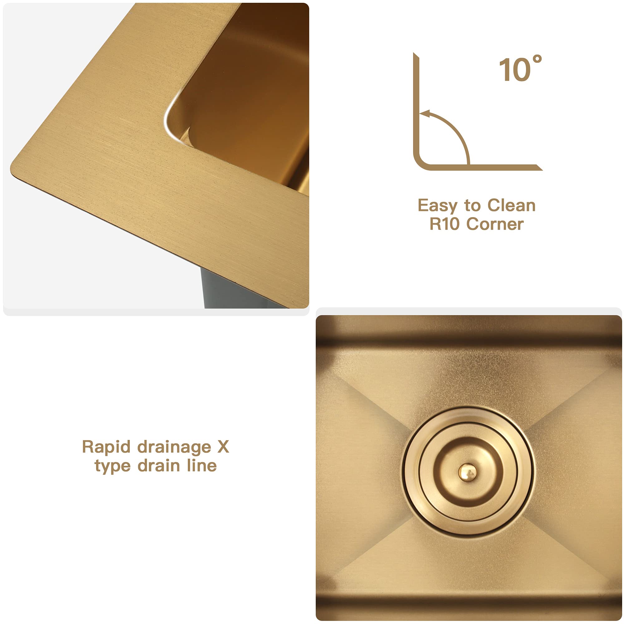 Monsinta Gold Bar Sink, Top Mount Bar Sink, 15'' X 15'' Small Single Bowl Bar Sink, Rv Sink, 16 Gauge Stainless Steel Workstatio