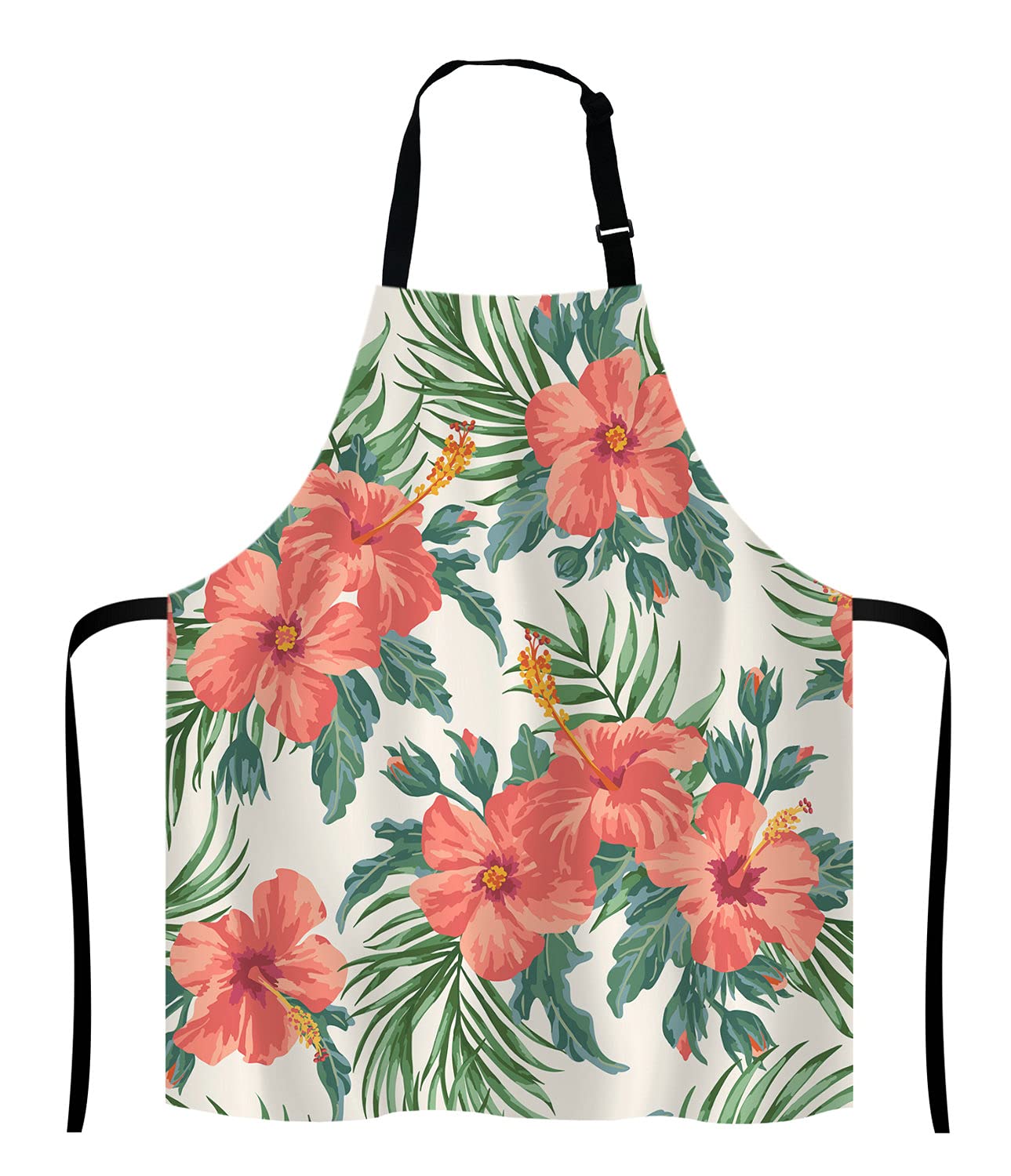 Lefolen Tropical Leaves And Hawaiian Flower Bib Apron With Adjustable Neck For Men Women,Suitable For Home Kitchen Cooking Waitr