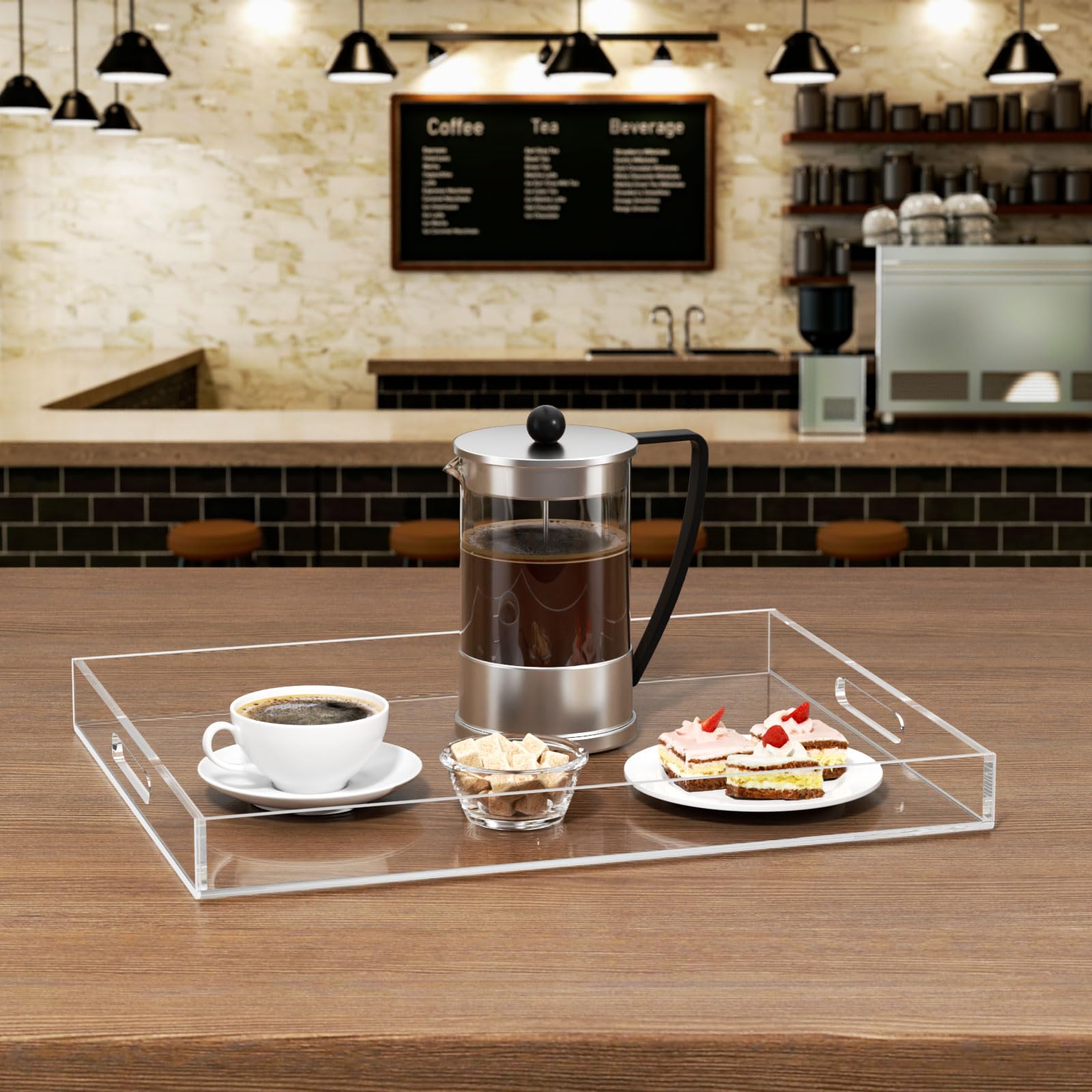 Hiimiei Acrylic Tray, 16X20 Inches Clear Tray, Acrylic Serving Tray With Handles For Ottoman, Coffee, Appetizer, Breakfast, Bath