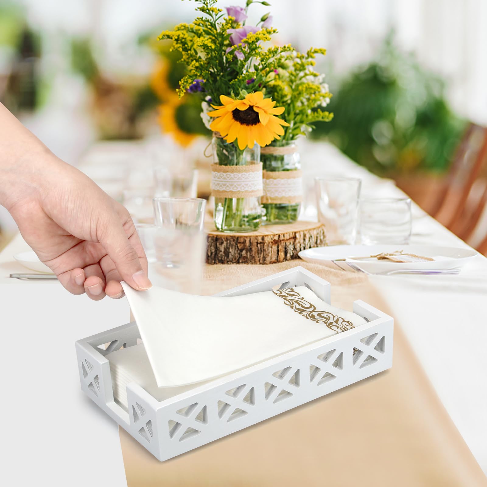 Guest Towel Holder Tray For Bathroom Napkin Holder Modern Disposable Hand Towel Holder Basket White Wooden Napkin Holder For Tab