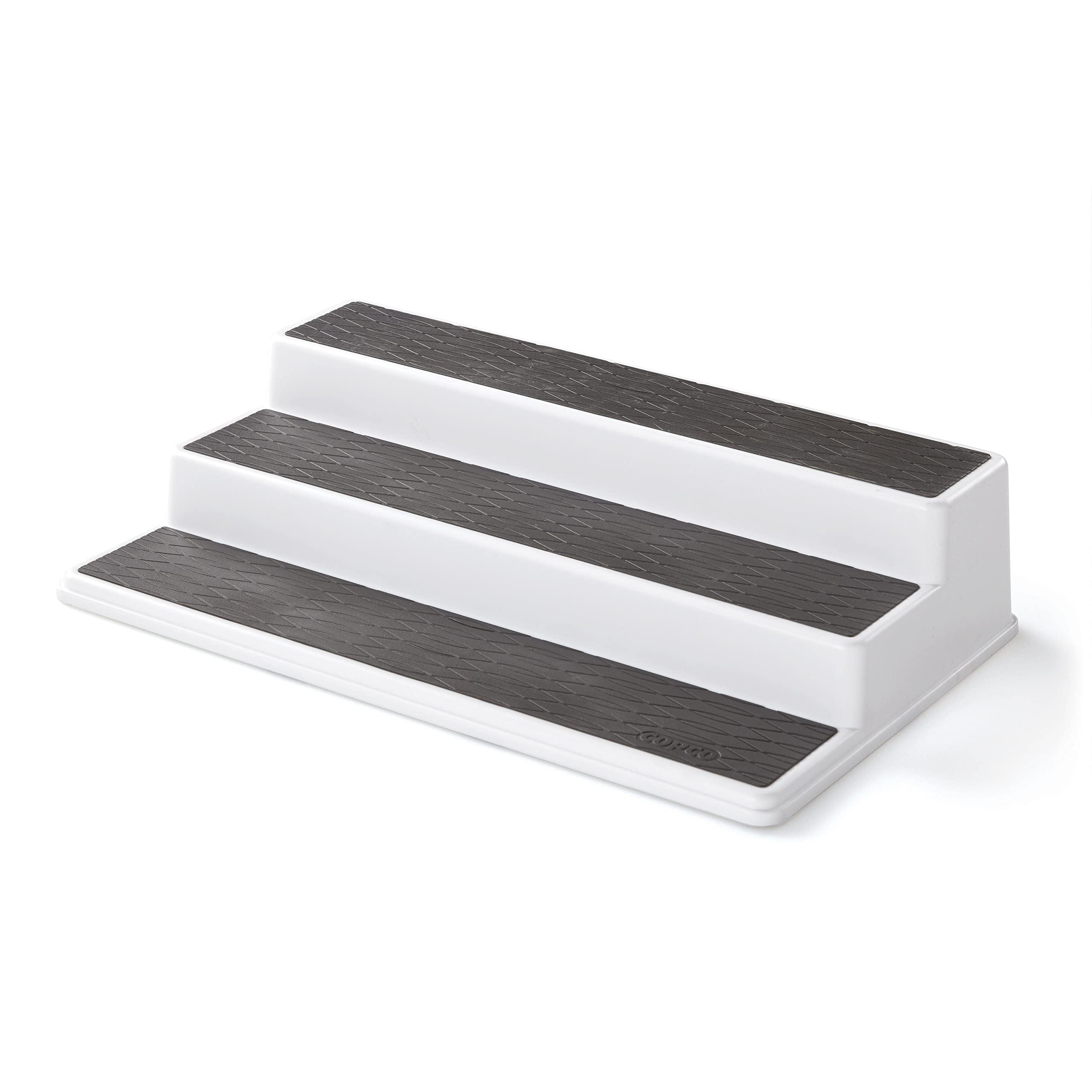 Copco 2555-0188 Non-Skid 3-Tier Spice Pantry Kitchen Cabinet Organizer  15-Inch  White/Gray