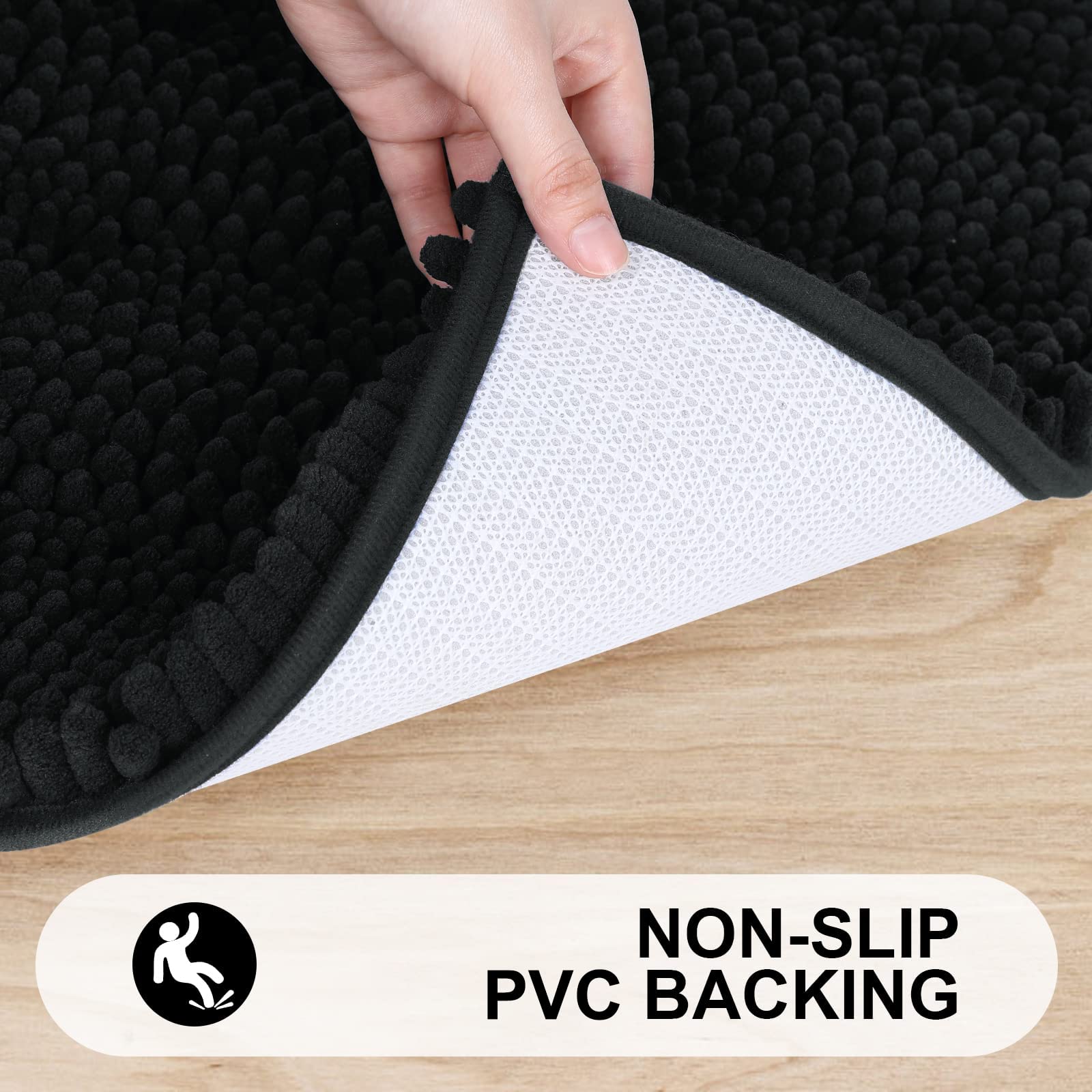 Grandaily Chenille Striped Bathroom Rug Mat  Extra Thick and Absorbent Bath Rugs  Non-Slip Soft Plush Shaggy Bath Carpet  Machine Wash Dry  Bath Mats for Bathroom  24x36  Black