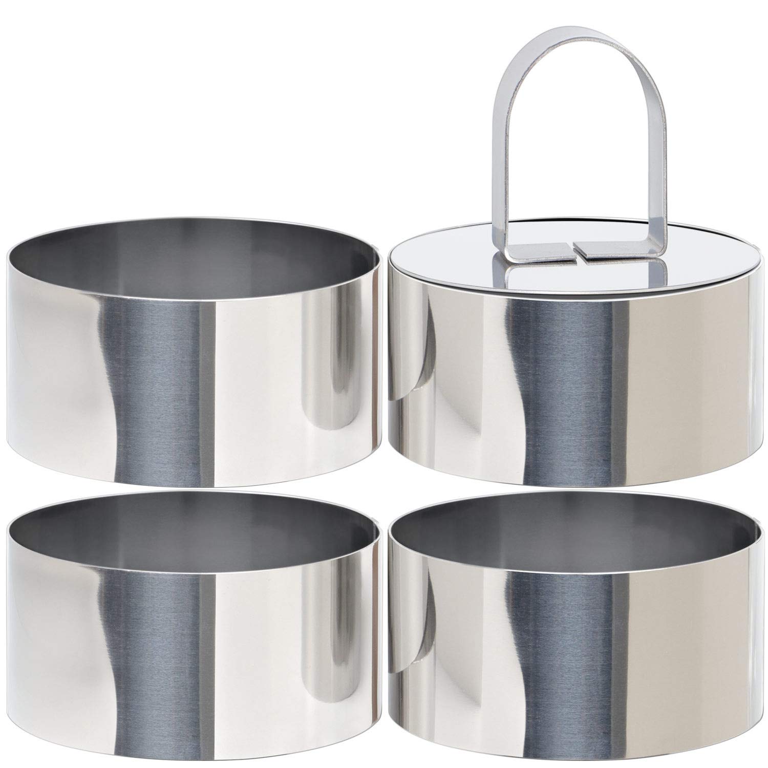 HULISEN Round Cake Ring Mold  Stainless Steel 3 inch Dessert Mousse Molds with Pusher & Lifter Cooking Rings  Tuna Tartare Mold (Include 4 Rings and 1 Pusher)