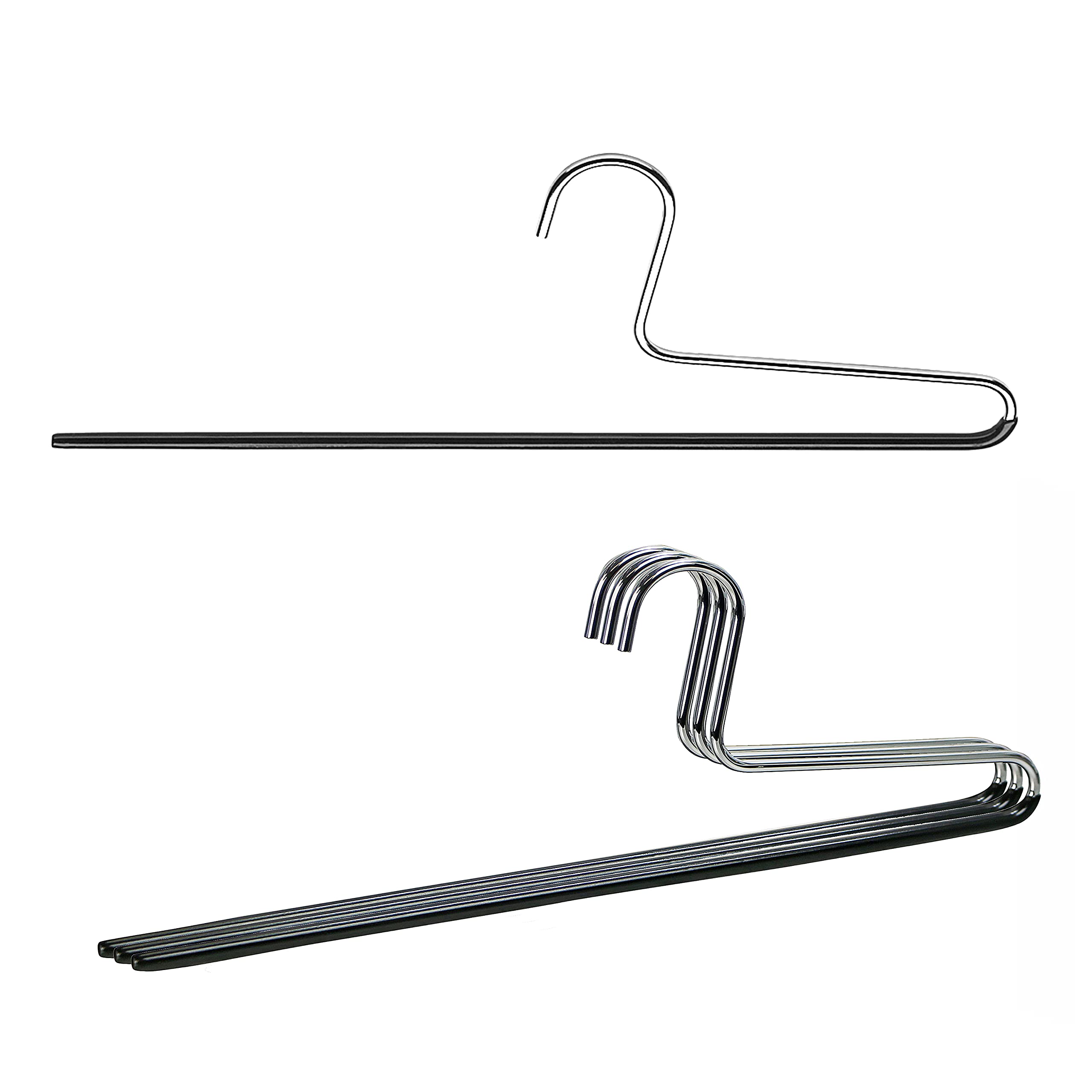 Mawa By Reston Lloyd Trouser Series Non-Slip Space-Saving Clothes Hanger With Single Rod For Pants, Style Kh/1, Set Of 4, Black