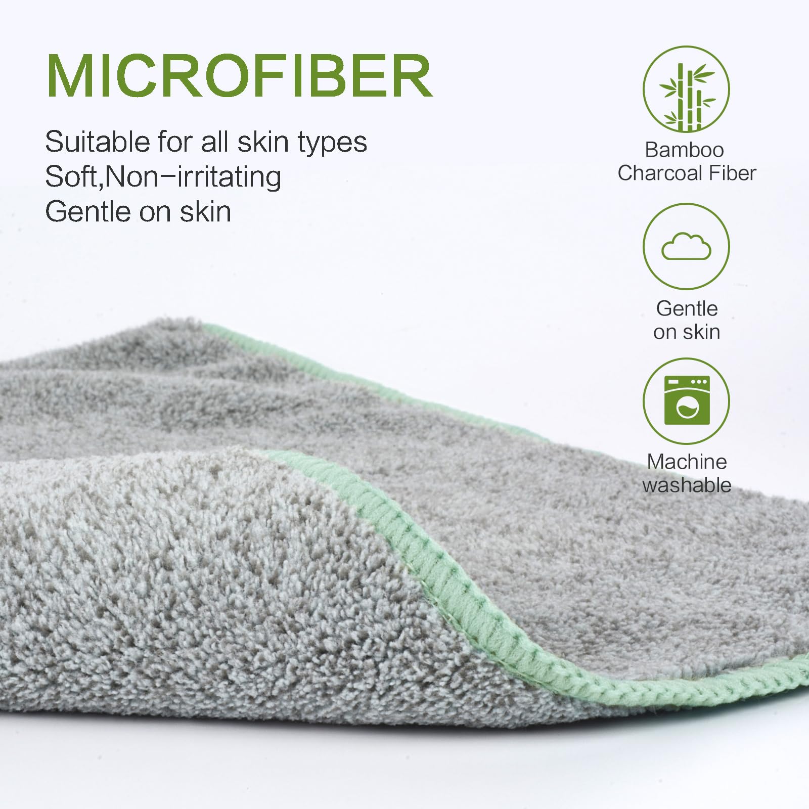 SINLAND Microfiber Face Towels Ultra Soft Bamboo Charcoal Facial Washcloths Face Cloth for Bath 12Inch x 12Inch 6 Pack