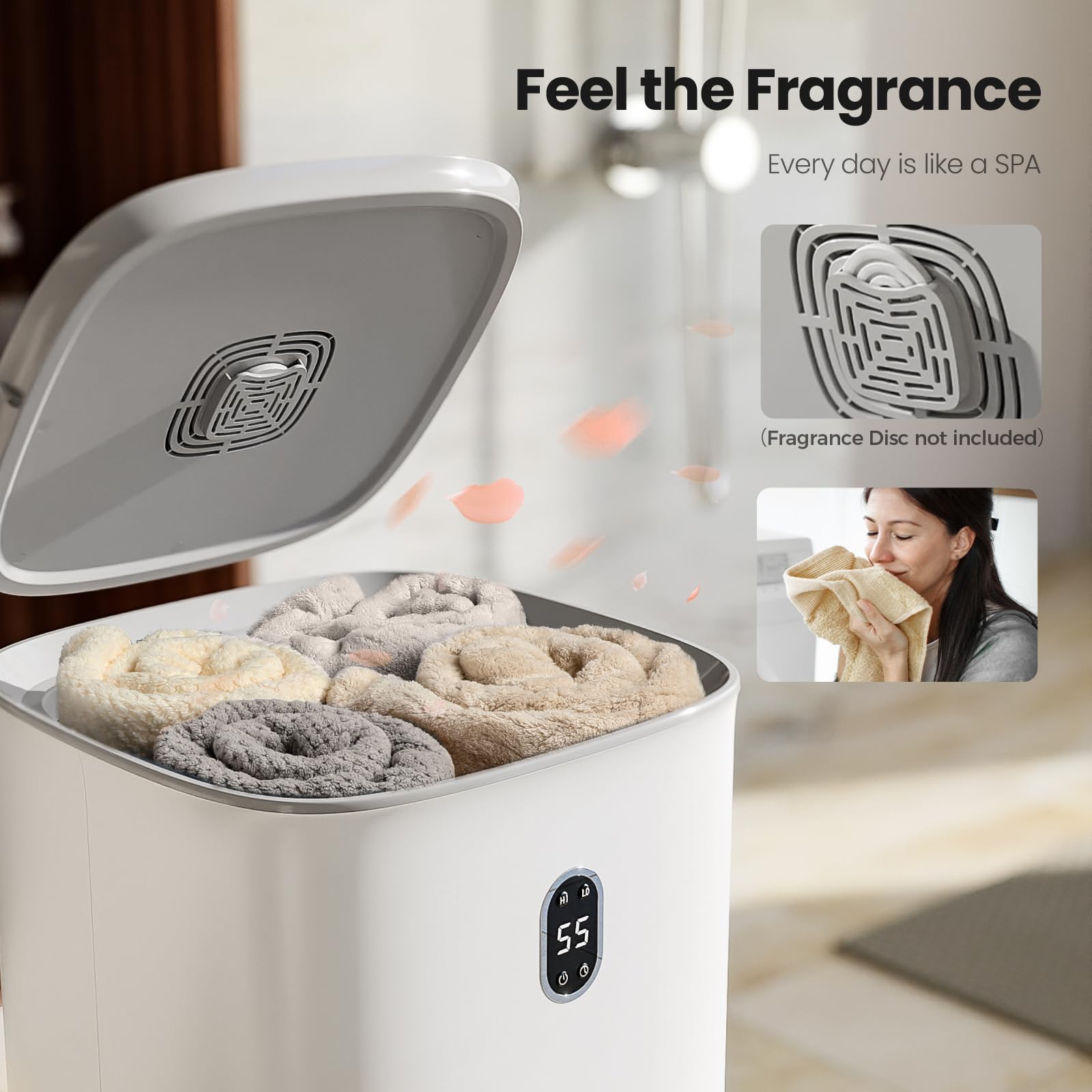 Aglucky Towel Warmer For Bathroom, 25L Large Towel Warmers Bucket With 2 Heating Modes, Lcd Screen, 20/40/60/90 Min Auto Shut-Of