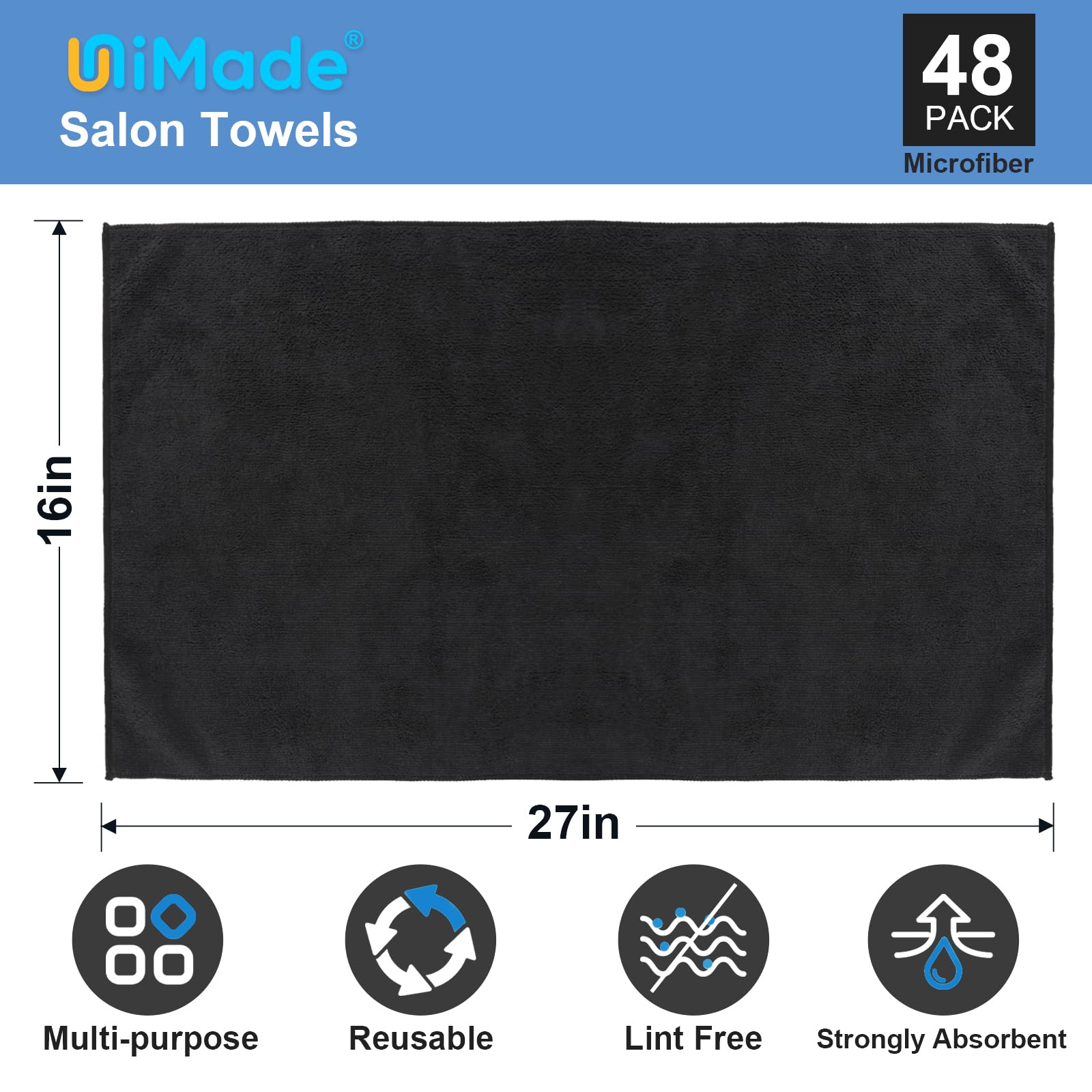 Unimade 48 Pack Salon Towels - Highly Absorbent And Quick Drying Hand Towel, Premium Wash Cloths For Bathroom, Gym, Shower, Hote