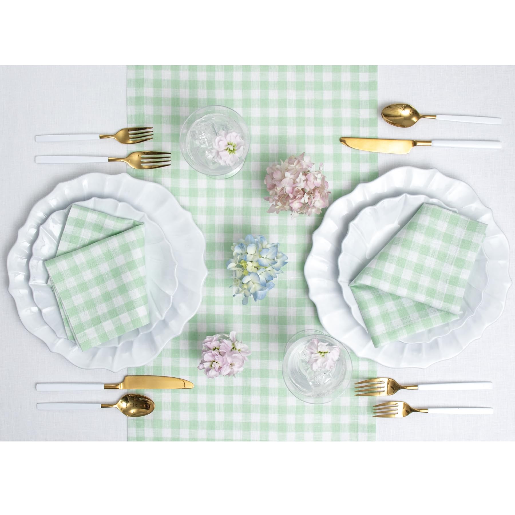 Solino Home Linen Placemats 14 X 19 Inch - 100% Pure Linen Celadon Plaid Cloth Placemats Set Of 4 - Gingham Check, Washable Fabr