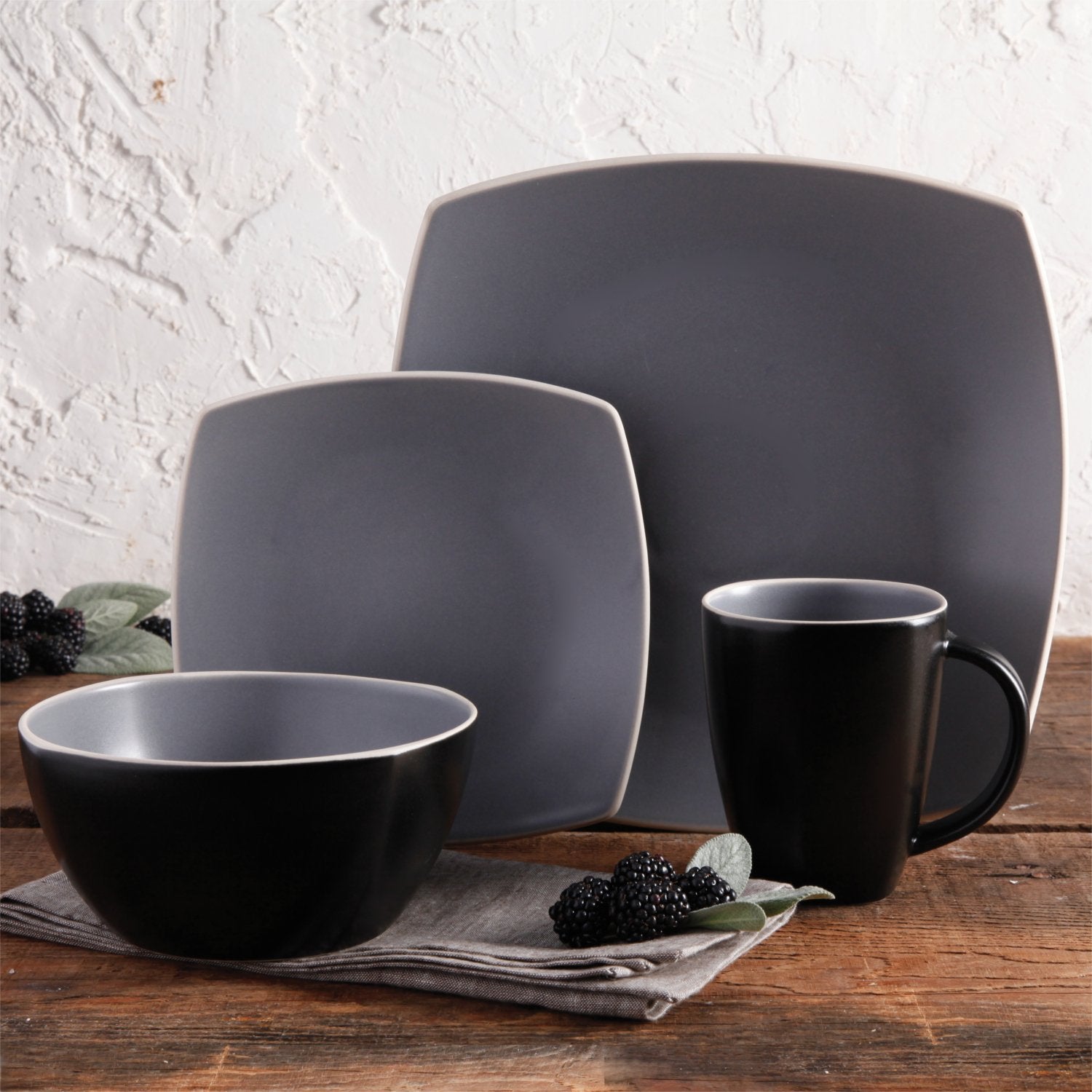 Gibson Elite Soho Lounge Dinnerware Set, Service for 4 (16pcs), Matte Gray