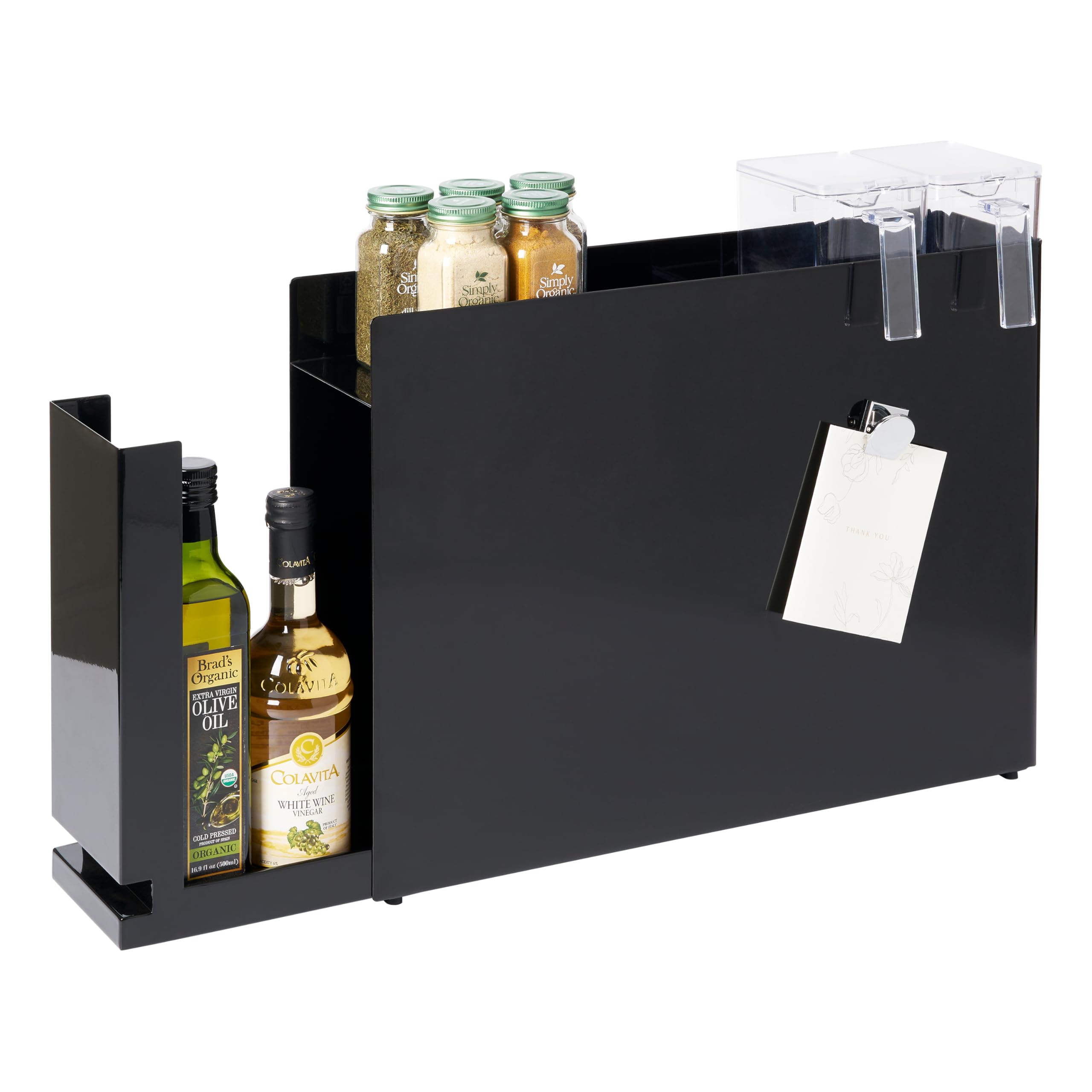 YAMAZAKI Home Sliding Drawer Seasoning Rack - Pull Out Spice Rack for Countertop, Steel Kitchen Organizer with Magnetic Panels, 