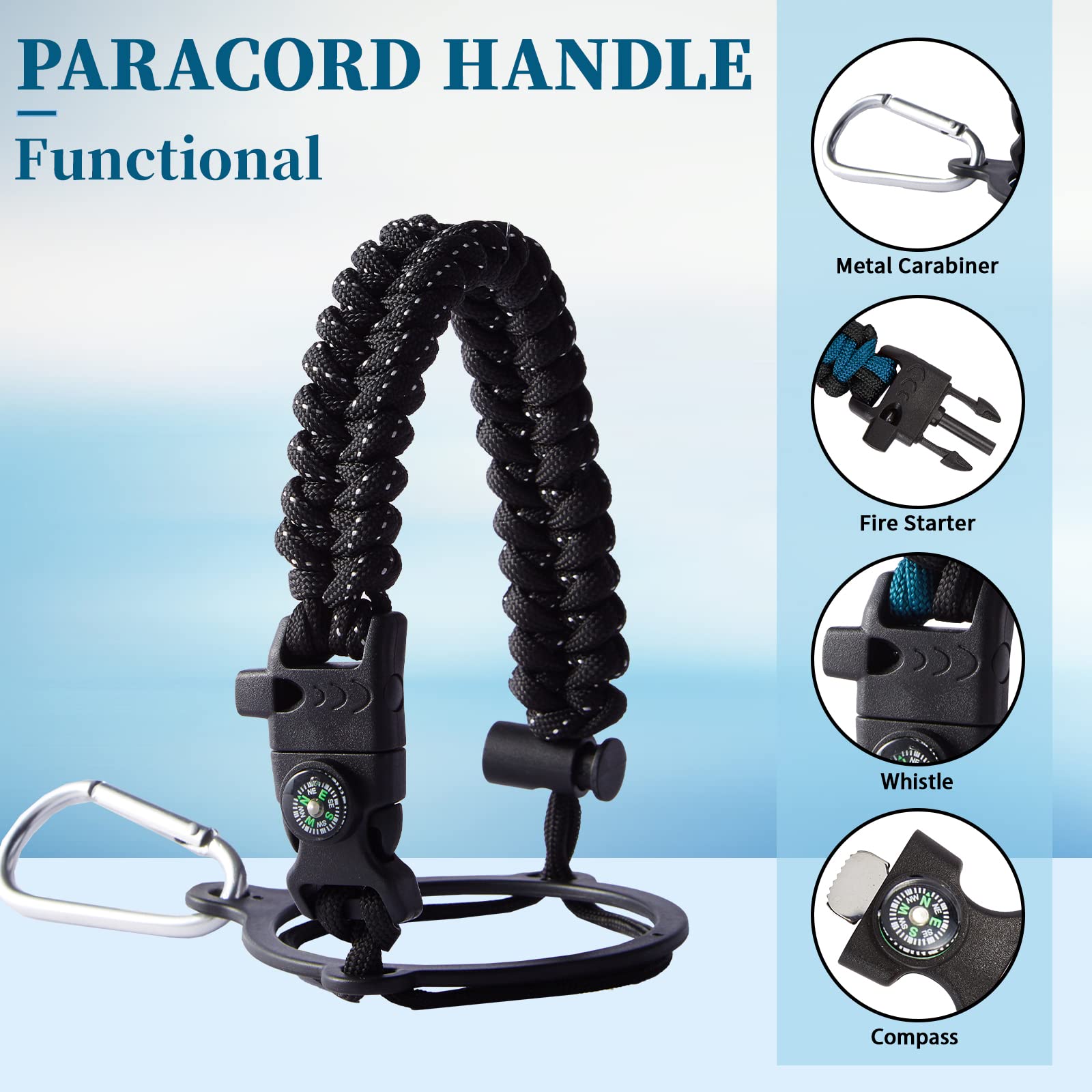 Half Gallon Water-Bottle with straw - 64oz Vacuum Insulated Water Bottles with Paracord Handle  Straw Spout Lids  Water Bottle Carrier Holder  Protective Cup Mat  2 Liter Stainless Steel Water Jug