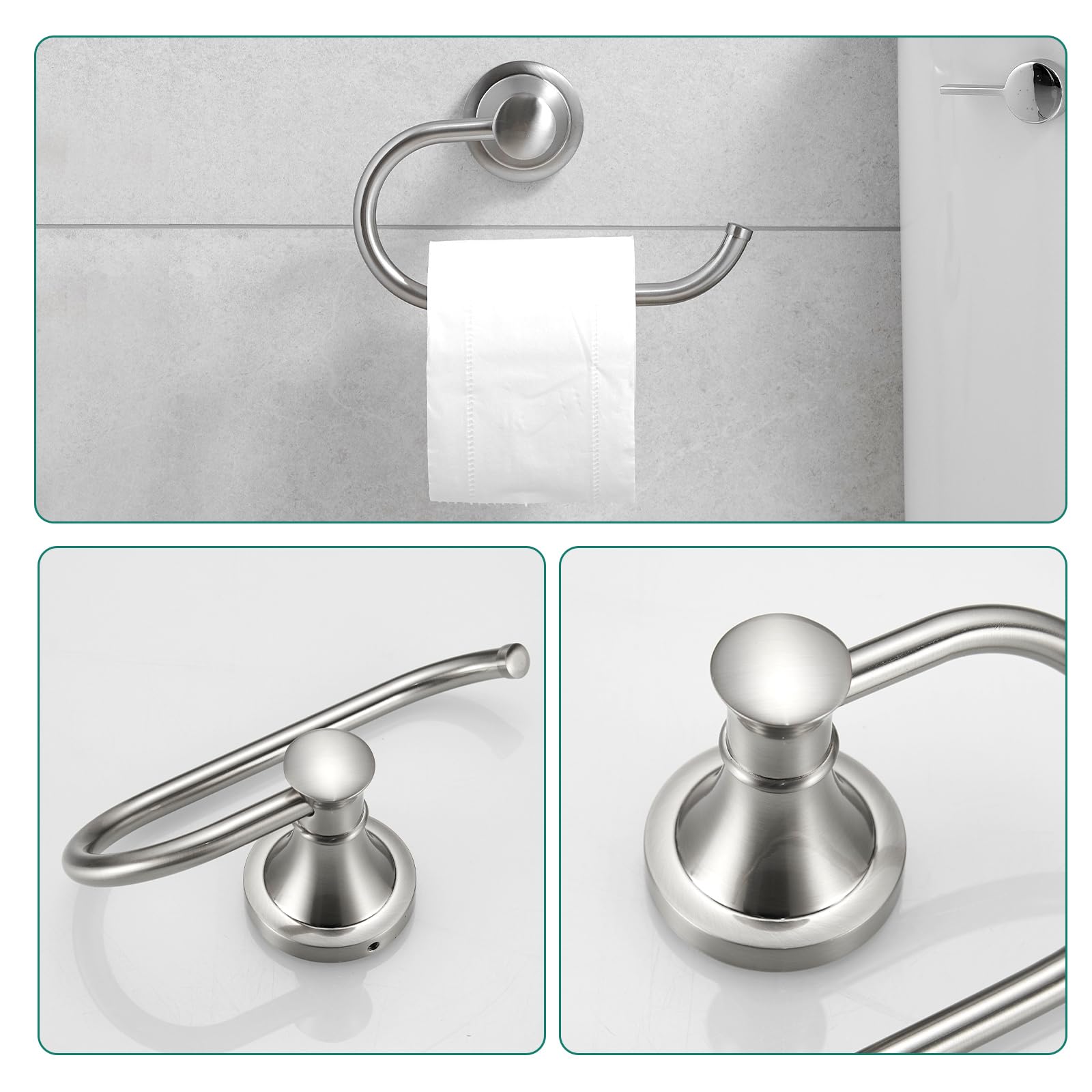 Hoimpro Brushed Nickel 4-Piece Bathroom Bath Set, Wall Mount Bathroom Hardware Fixture (Adjustable Towel Bar Rack, Towel Ring Ho