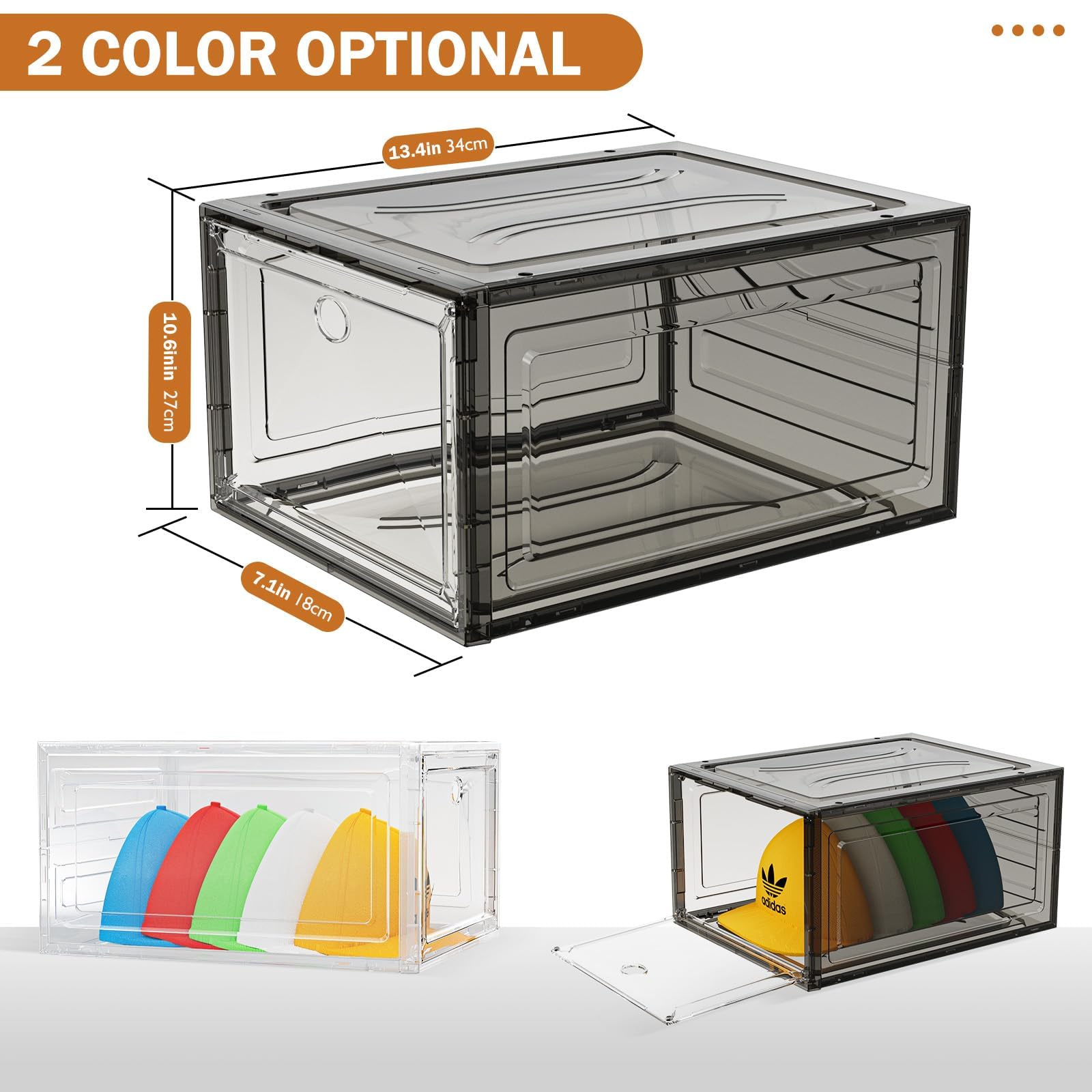 Yklslh Hat Organizer Box, 6 Boxes For 40 Pack Hats, Upgrade Harder Solid Plastic Hat Organizer For Baseball Caps, Clear Hat Stor