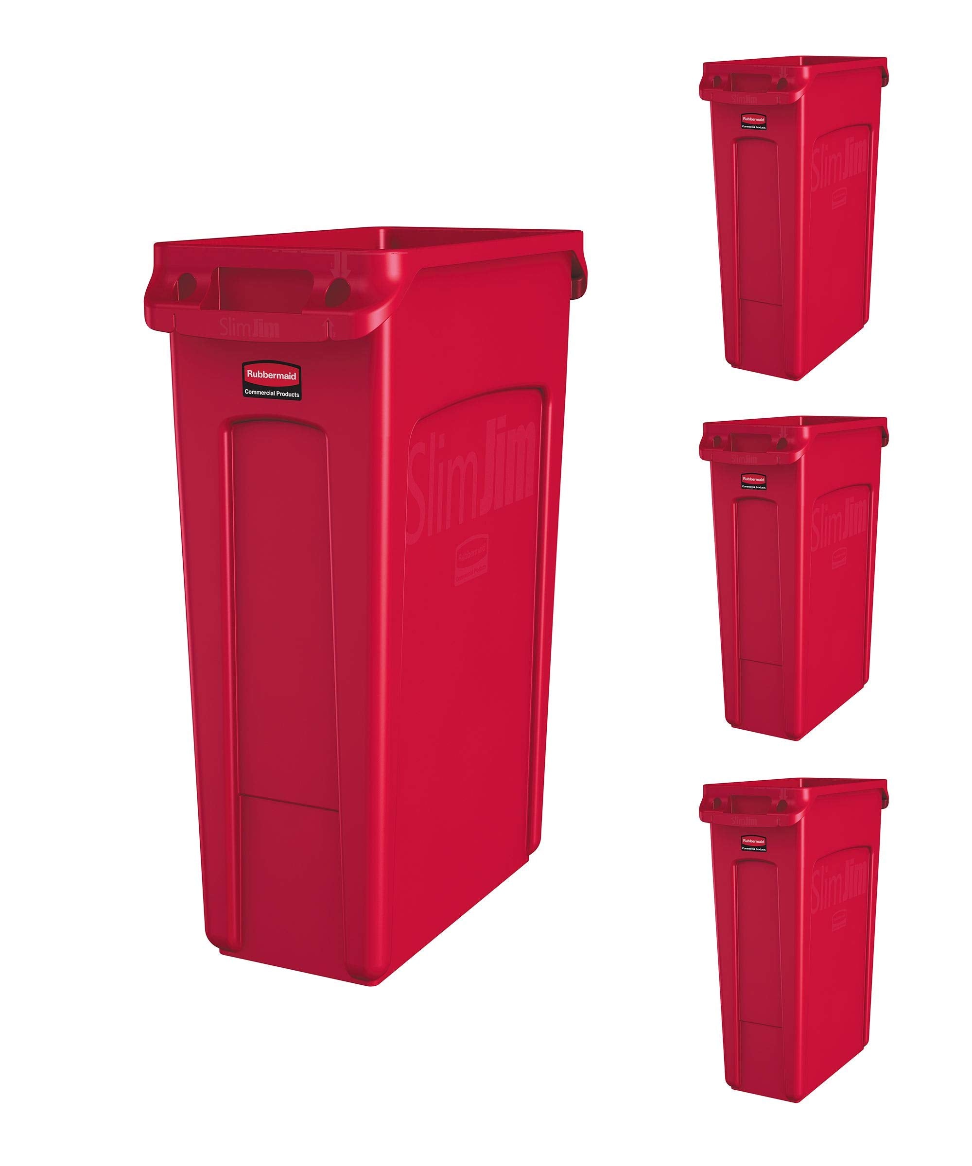 Rubbermaid Commercial Products Slim Jim Trash/Garbage Can With Venting Channels, 23-Gallon, Red, For Kitchen/Office/Workspace, P
