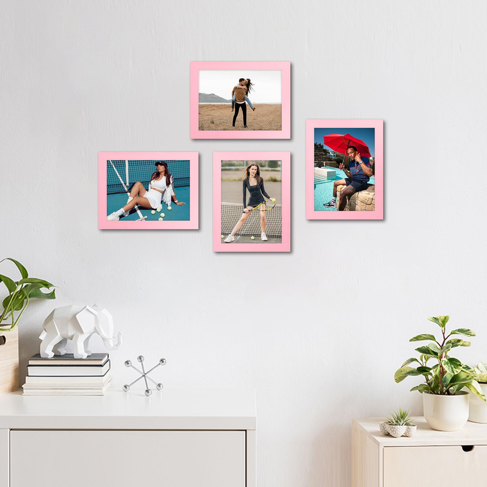 wyooxoo 5x7 Picture Frames Set of 4 Pink Made Of Solid Wood Photo Frames Colorful Frame with HD Plexiglass, Wall or Tabletop Dis
