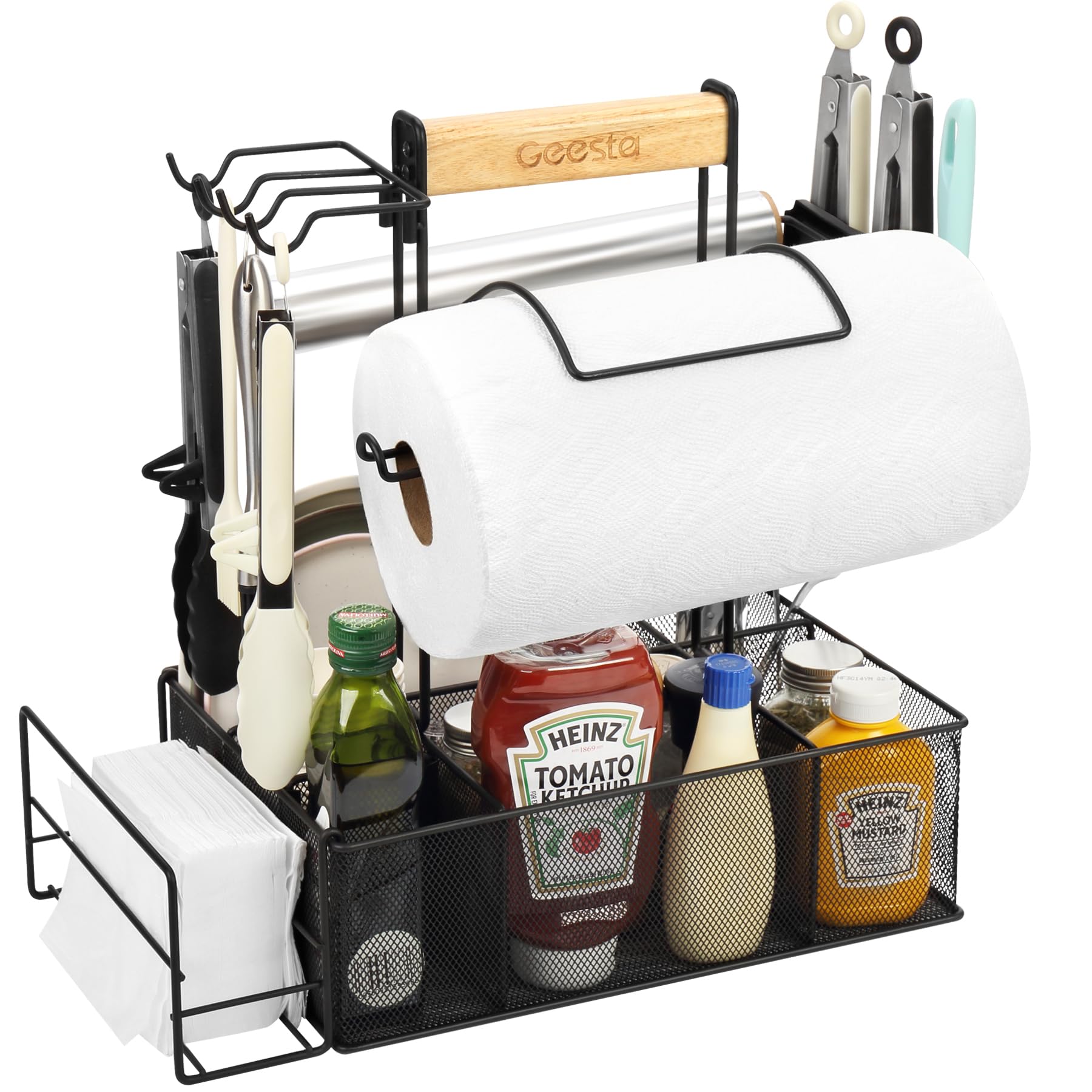 Geesta Grill Caddy, Bbq Caddy For Outdoor Grill, Picnic Camping Caddy With Paper Towel Holder & Magnetic Tool Holder, Condiment