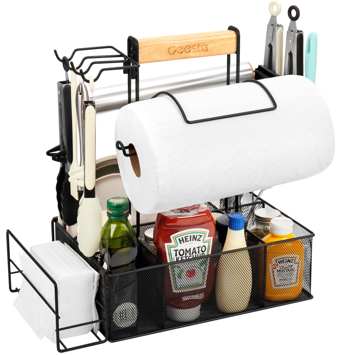 Geesta Grill Caddy, Bbq Caddy For Outdoor Grill, Picnic Camping Caddy With Paper Towel Holder & Magnetic Tool Holder, Condiment