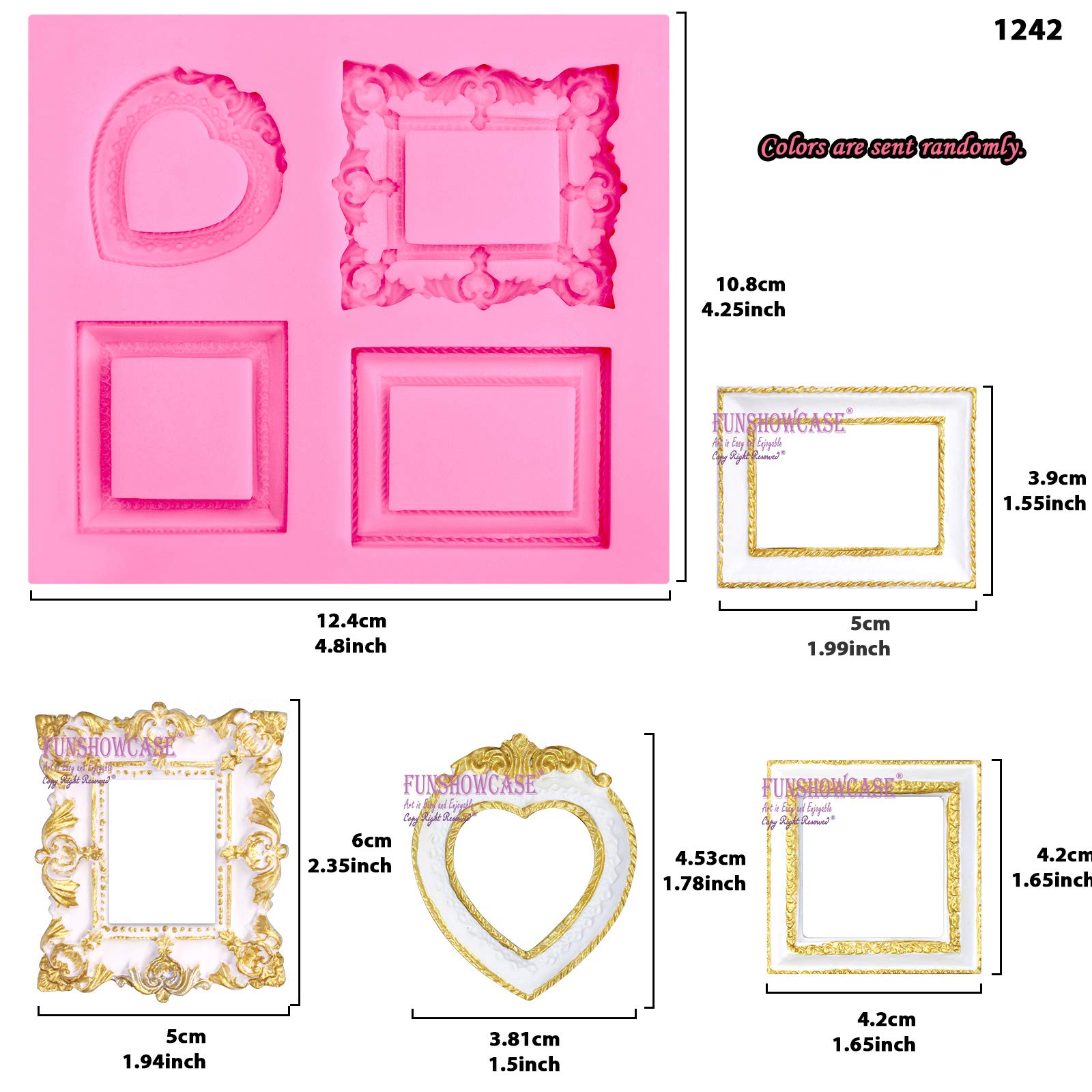 Large Mirror Frame Candy Silicone Mold 2Inch Medium, 3 In Set For Sugarcraft, Cake Decoration, Cupcake Topper, Chocolate, Fondan