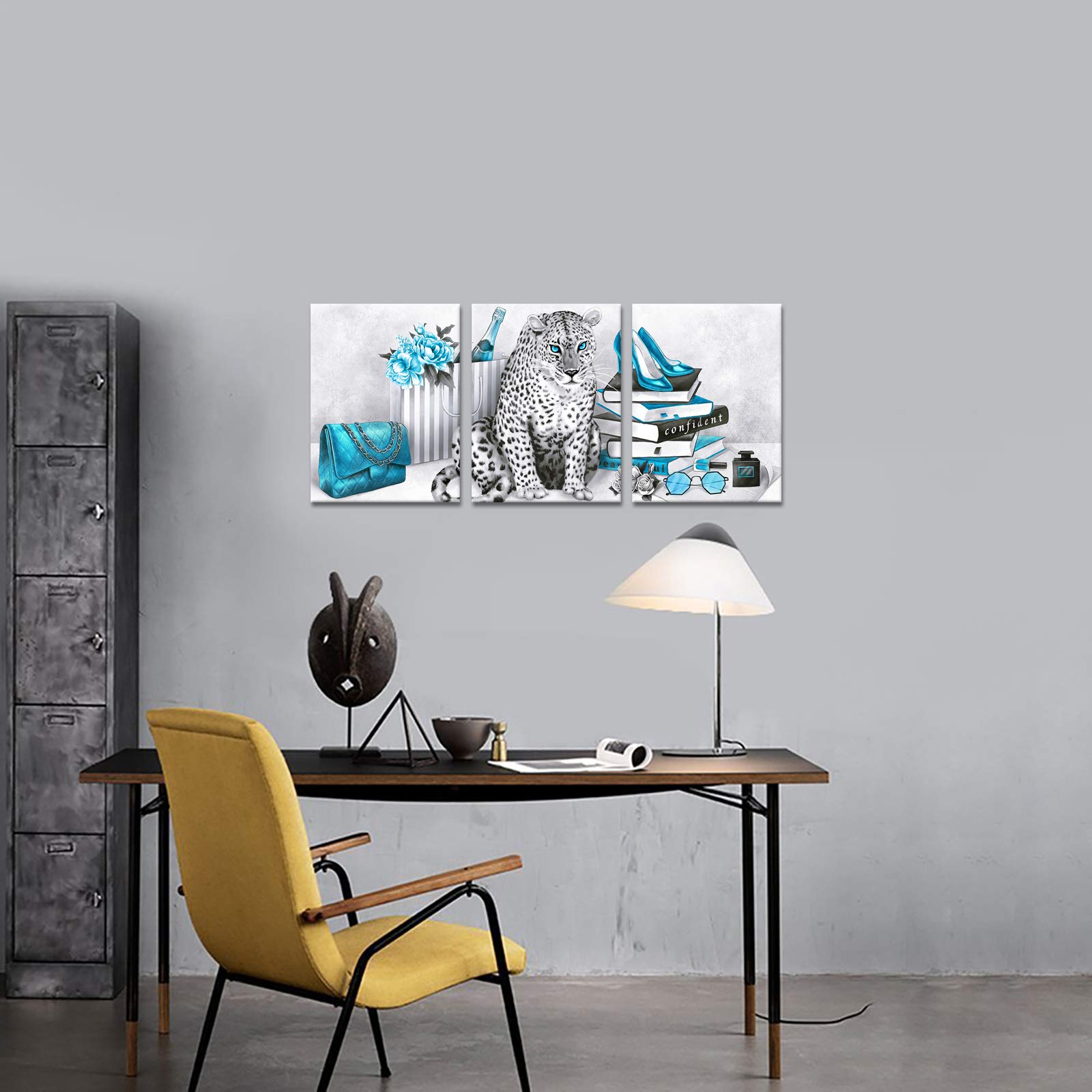 Visual Art Decor Turquoise And Grey Wall Art Leopard Decor Painting Canvas Prints Girls Bedroom Bathroom Wall Decor 12Inchx16Inc