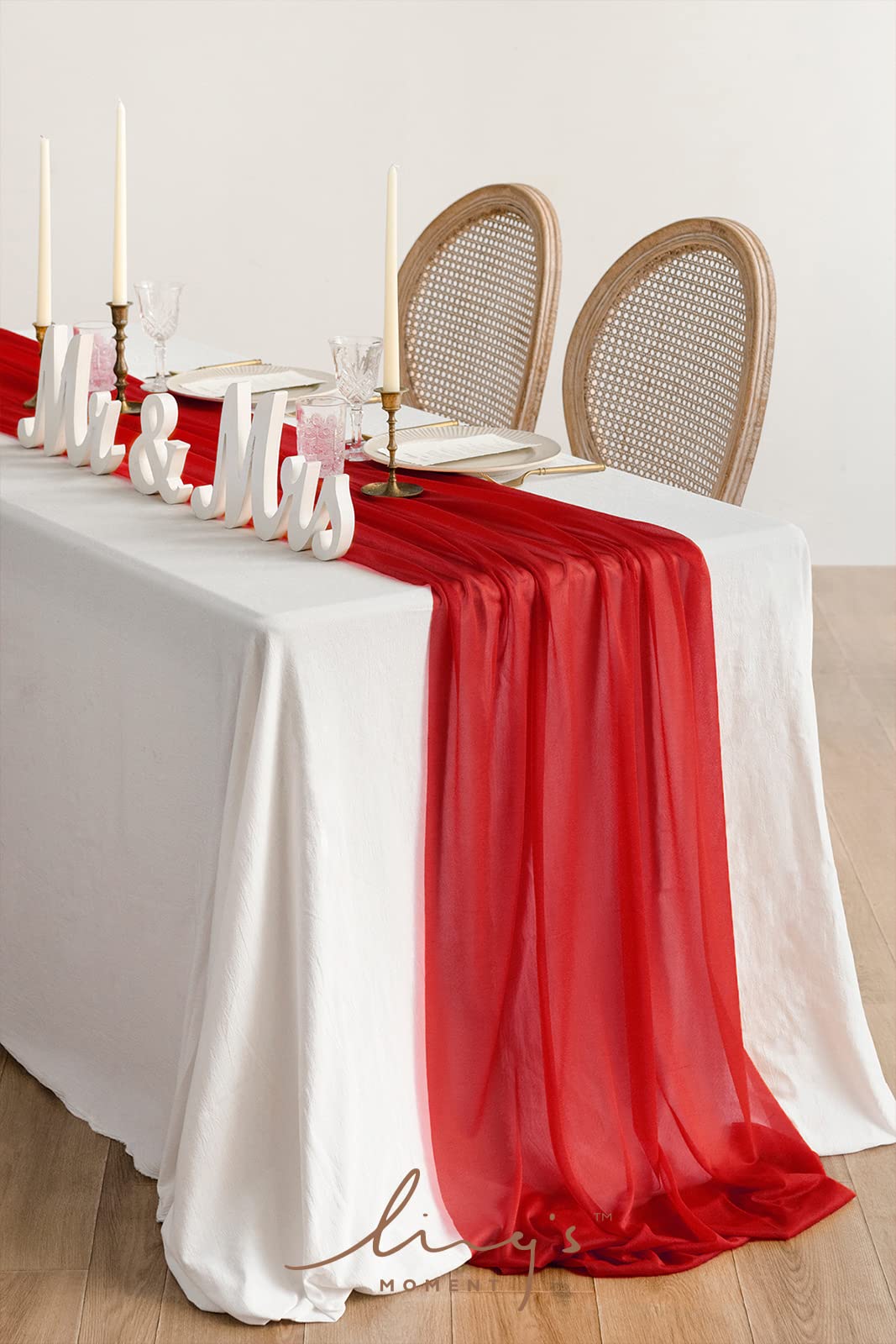 Ling'S Moment 14Ft Red Sheer Chiffon Like Table Runner With Silver Sparkle For Wedding Reception Rustic Boho Wedding Party Brida