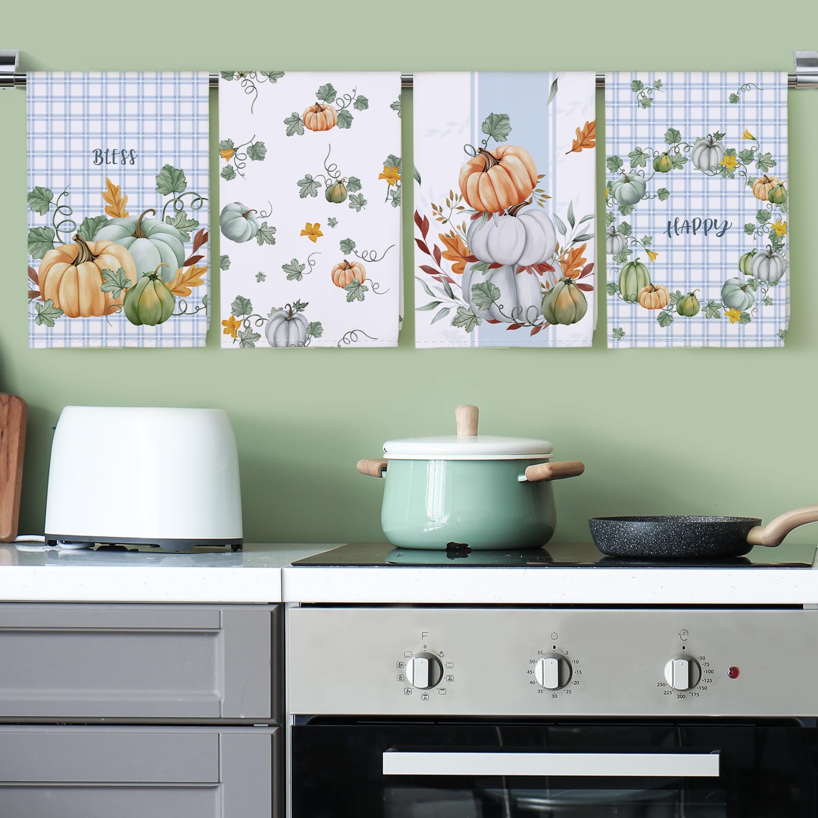 Arquiel Spring Pumpkins Tea Towels, Cotton Kitchen Towel 18.9    27.5 Inch, Quick Drying Dish Cloth For Party Anniversary Holida