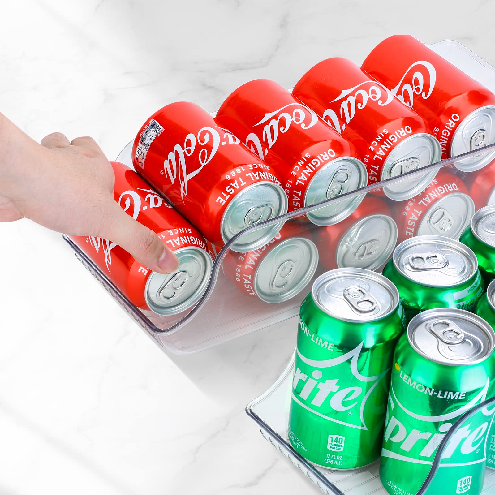 Puricon 2 Pack Can Drink Dispenser Organizer for Refrigerator  Clear Plastic Soda Pop Can Holder Container Storage Bin for Fridge Freezer Pantry Cabinet Kitchen -for Standard Can