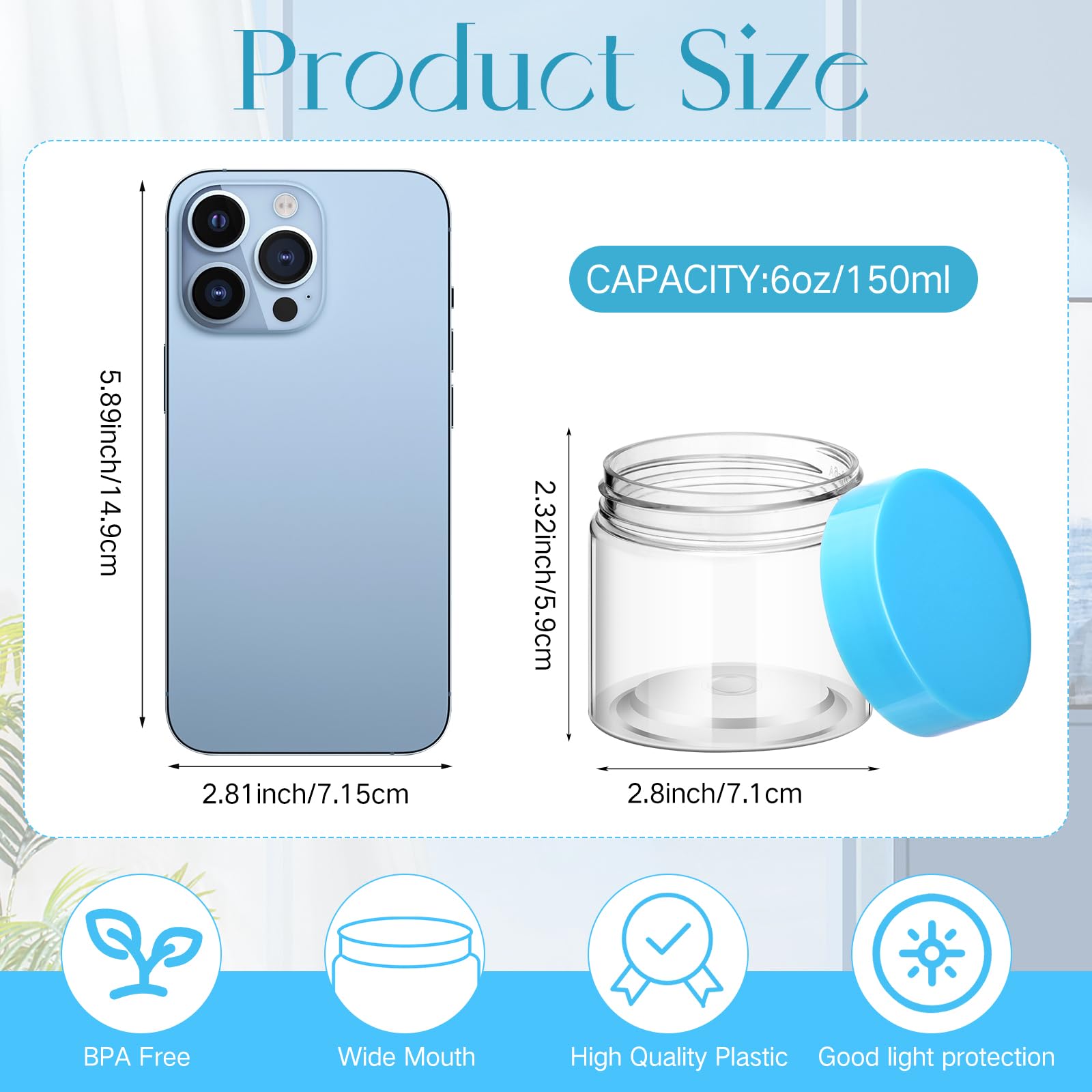 Satinior 12 Pack 6 Oz Plastic Container Jars With Lids Round Clear Travel Cosmetic Container Slime Jars For Toiletries, Lotion,