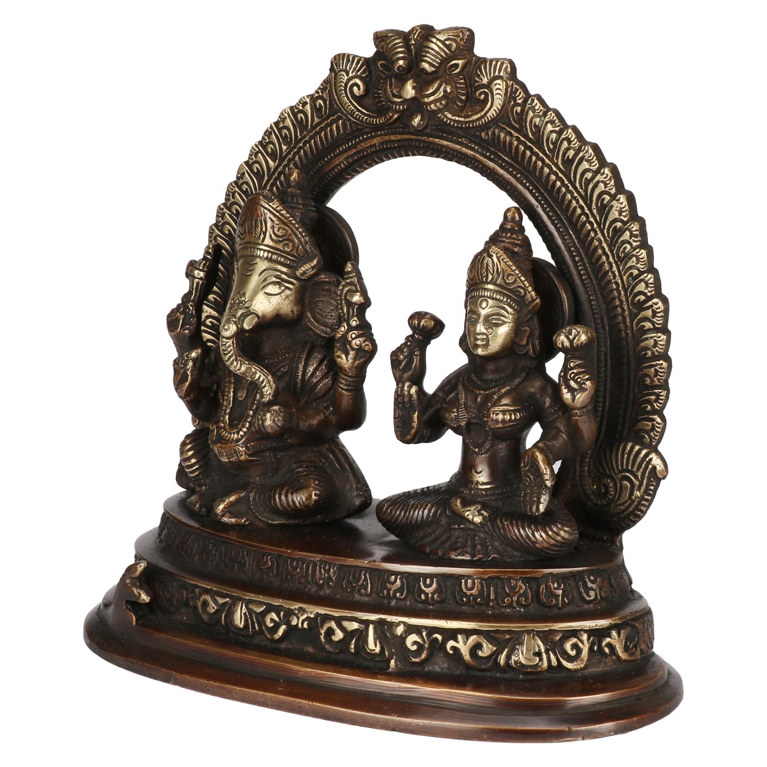 Kartique 7-Inch Brass Lakshmi Ganesh Idol Set With Intricate Arch Design, Bronze Finish, Ideal For Home Decor And Pooja Room