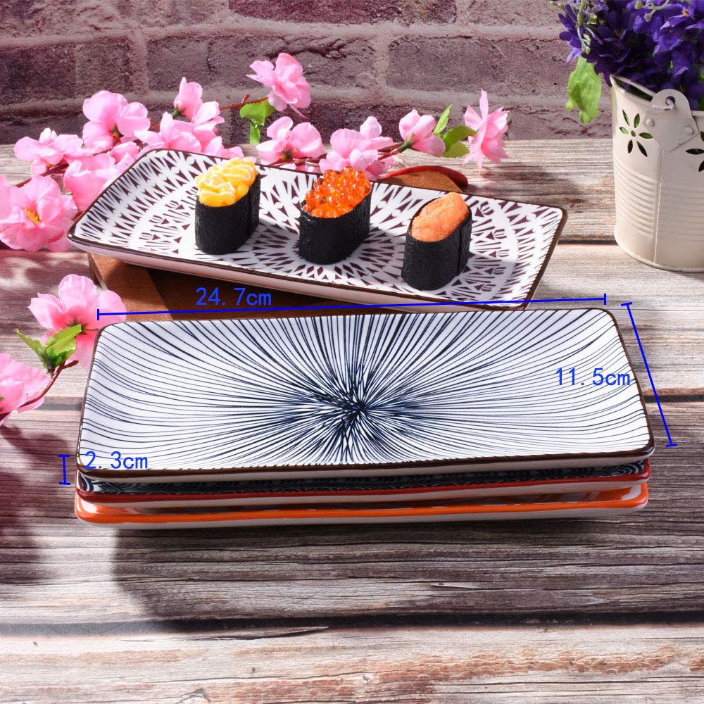 Bosili 9.7 Inch Japanese Sushi Plate Set Of 4 Long Rectangle Plates Serving Trays For Desserts Dumplings Sushi And Chicken Wings
