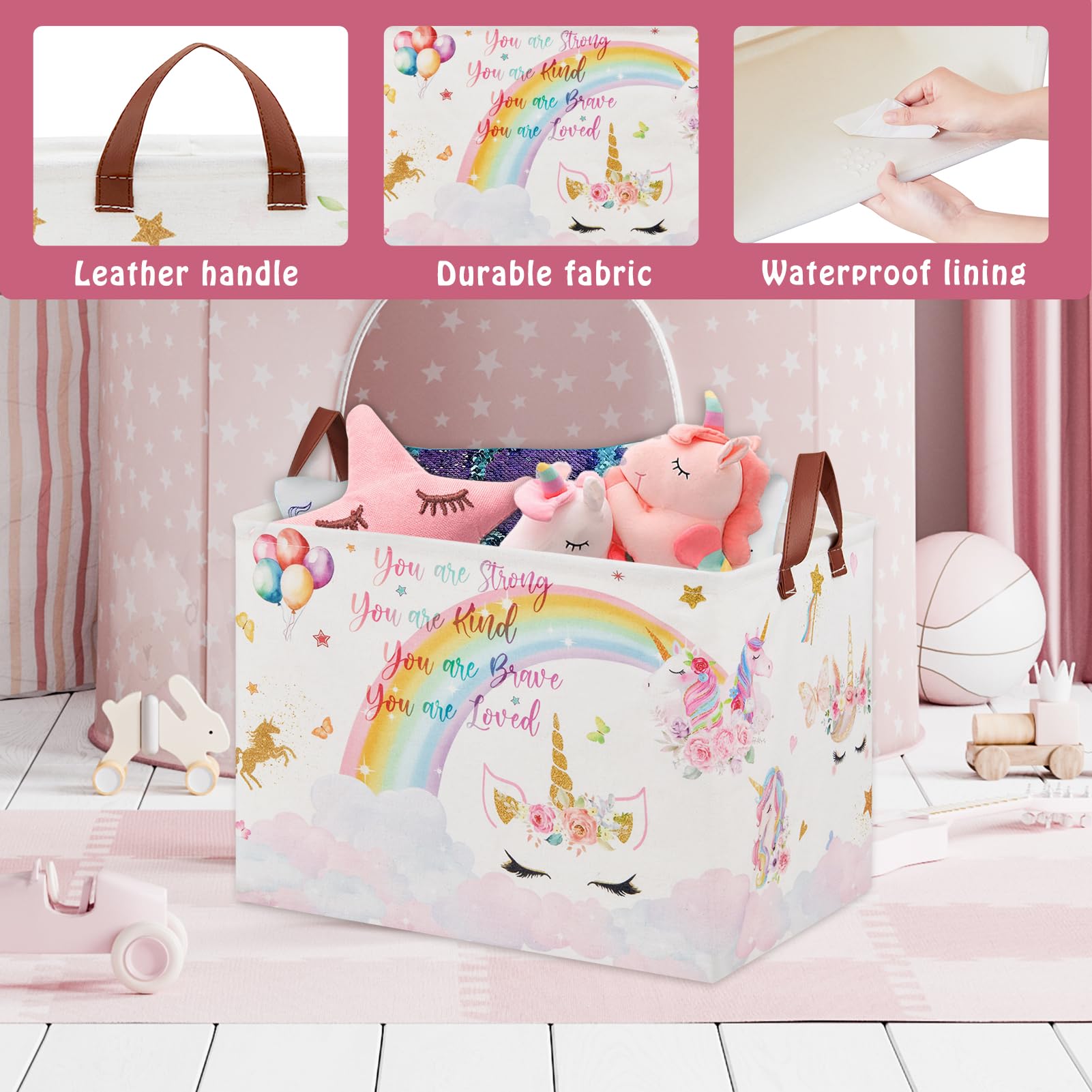 Xhwzof Unicorn Gift Bag Pink Kids Laundry Basket Rainbow Cloud Unicorn Nursery Decor Laundry Hamper ,Room Decor For Girls Bedroo