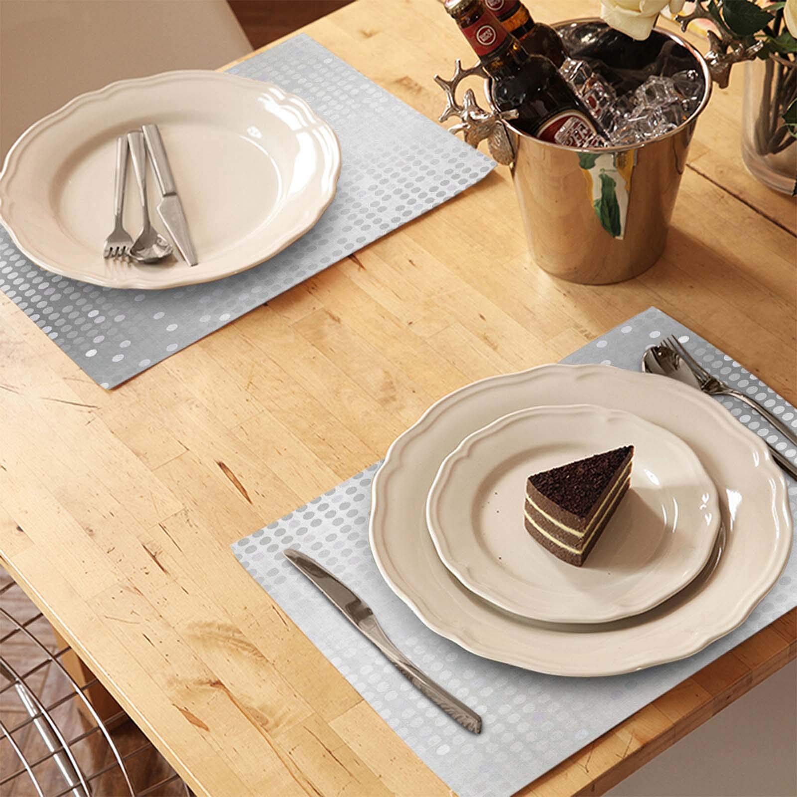 Hosnye Silver Sequins Place Mats Shiny Dot Background Table Mats Set Of 4 Indoor Washable Placemats For Dining Table Fabric Plac