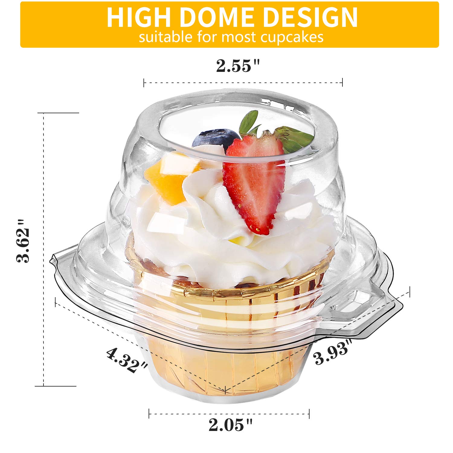 Foodiejoy 120 Packs Individual Cupcake Containers Stackable Single Compartment Cupcake Disposable Carrier Holder Box Deep Dome C