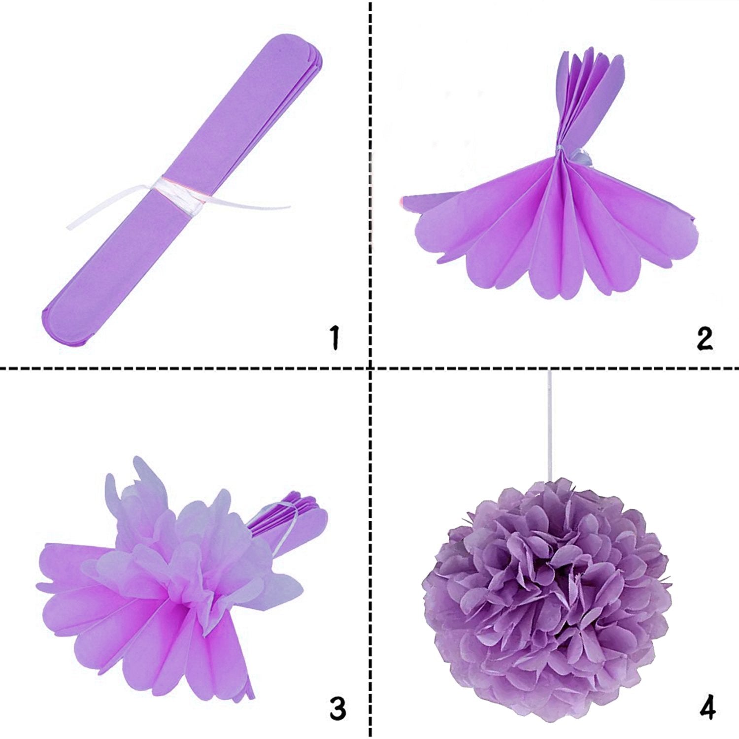 Wartoon Tissue Paper Pom Poms Flowers For Wedding Birthday Party Baby Shower Decoration, 12 Pieces ( Purple, Lavender And White