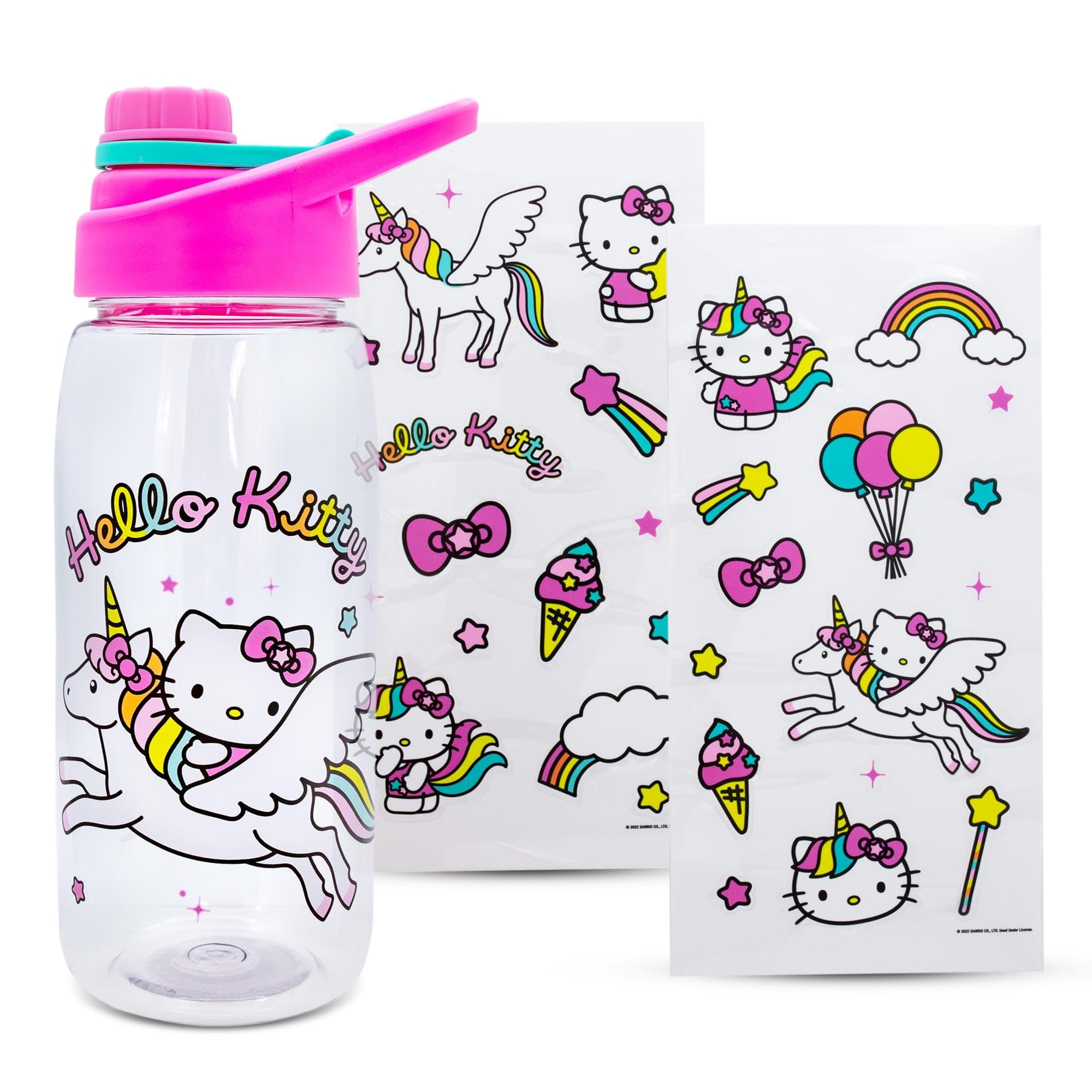 Sanrio Hello Kitty Unicorn Twist Spout Water Bottle And Sticker Set  20 Ounces
