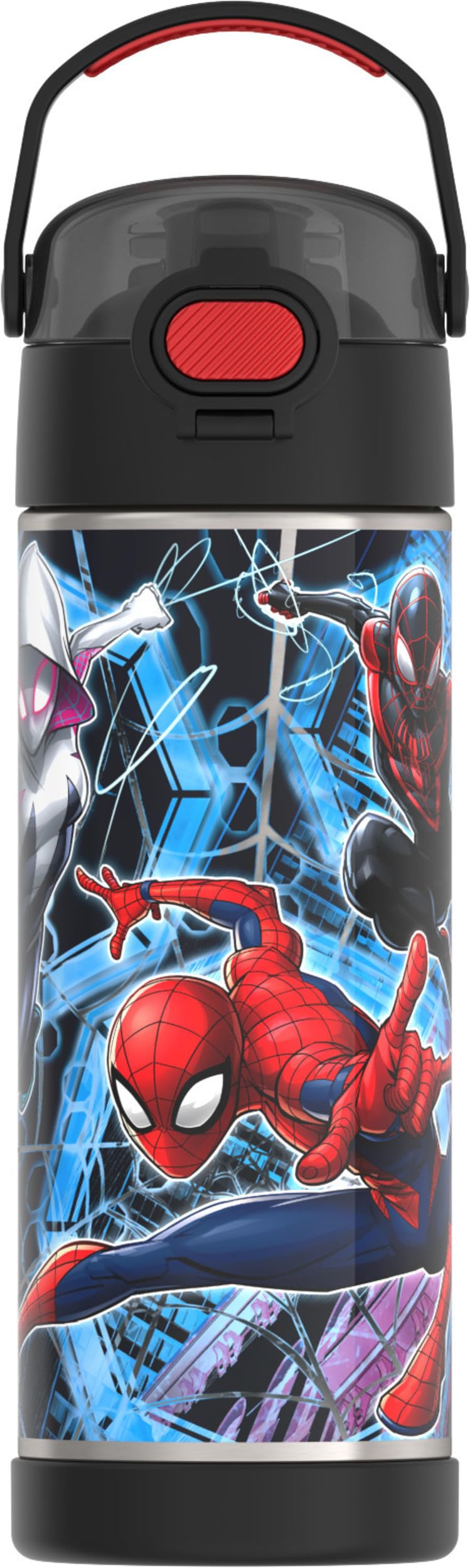 Thermos Funtainer 16 Ounce Stainless Steel Vacuum Insulated Bottle With Wide Spout Lid, Spiderman