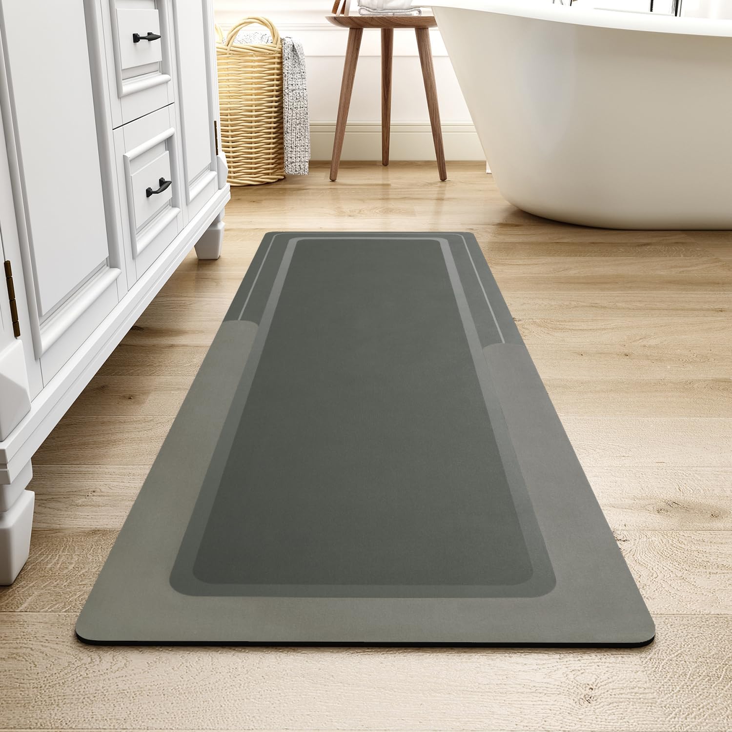 Bath Mat Rug Runner Long Bathroom Mat Rug Non Slip Super Absorbent Stain Resistant Quick Dry Thin Bathroom Rug Fit Under Door-Ba