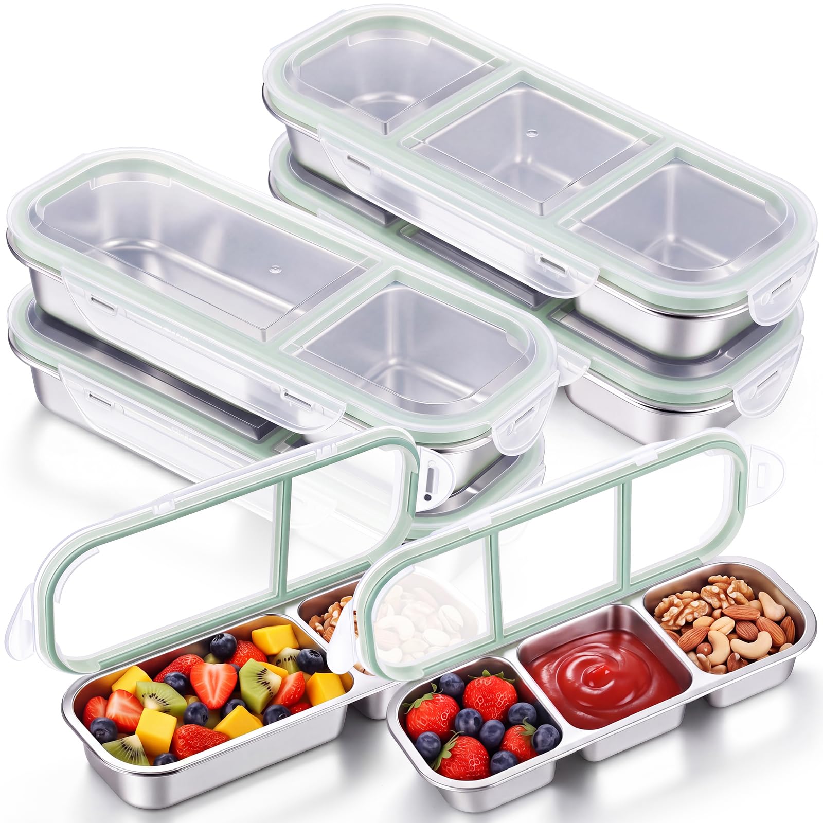 Teecyhooo 4 Pack Stainless Steel Snack Container Leak Proof Lid, Green